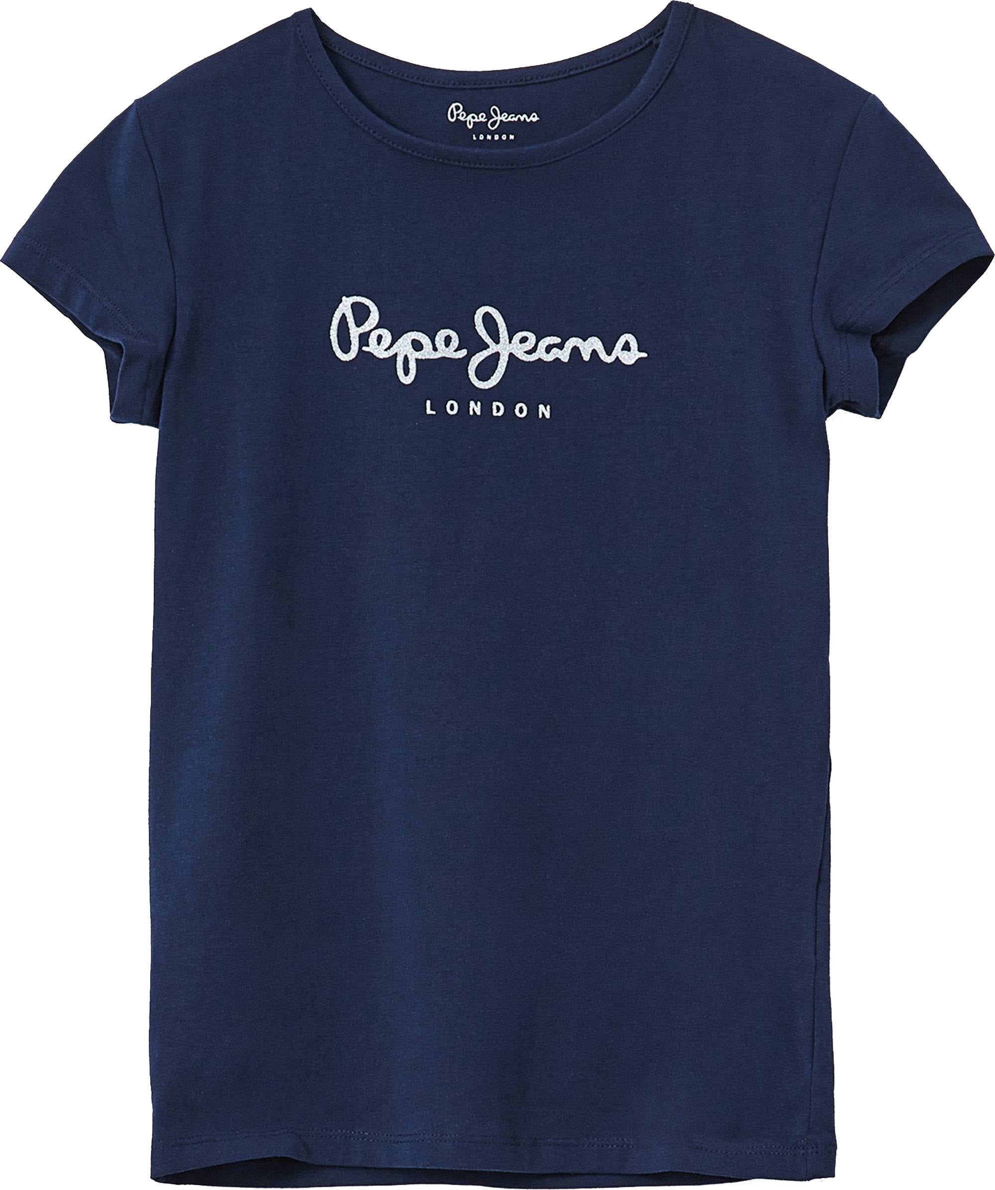 Pepe Jeans Mädchen T-Shirt - HANA GLITTER, Baumwolle, Rundhals, Kurzarm, Glitzer, Logo, einfarbig