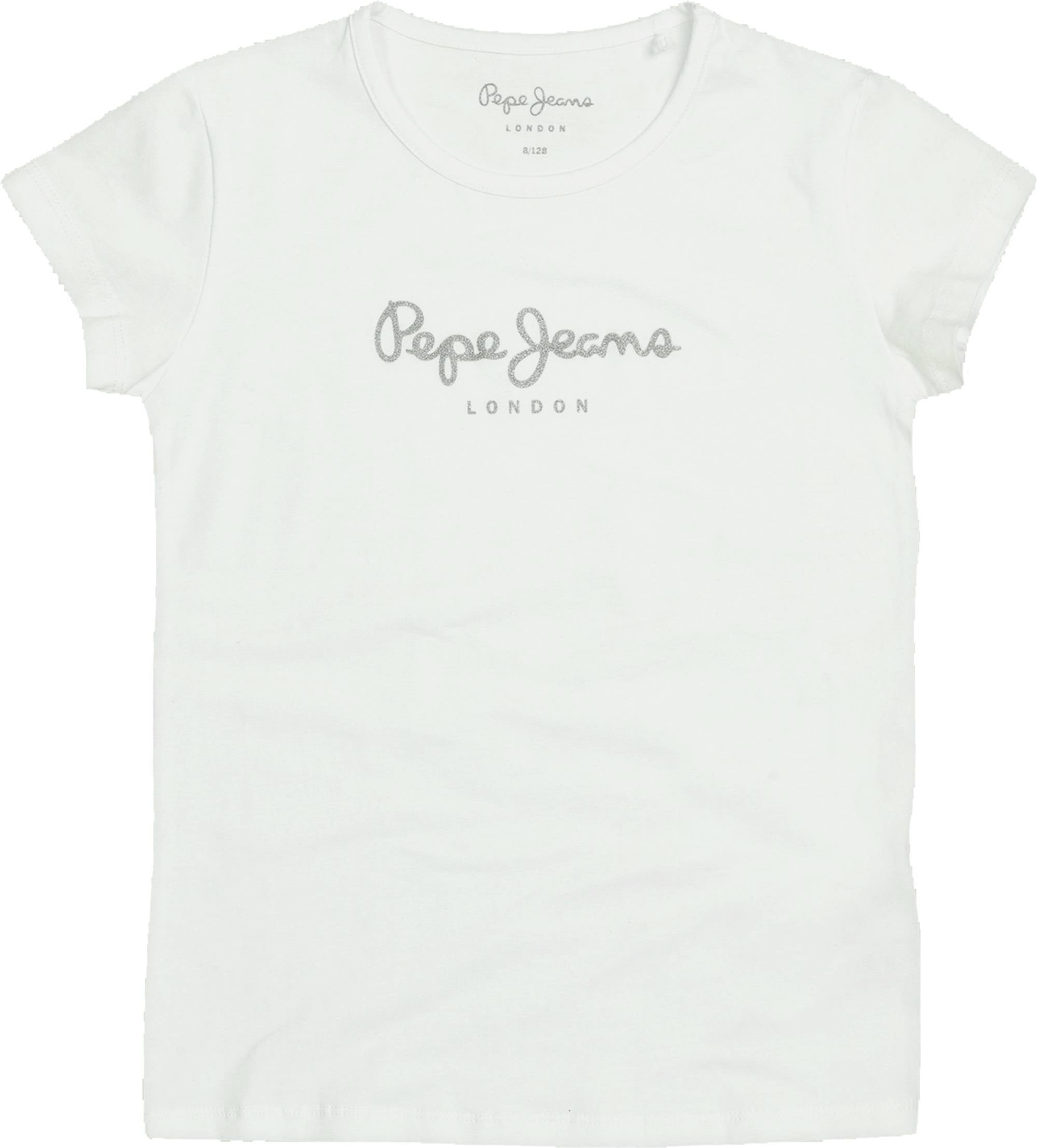 Pepe Jeans Mädchen T-Shirt - HANA GLITTER, Baumwolle, Rundhals, Kurzarm, Glitzer, Logo, einfarbig