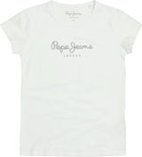 Pepe Jeans Mädchen T-Shirt - HANA GLITTER, Baumwolle, Rundhals, Kurzarm, Glitzer, Logo, einfarbig