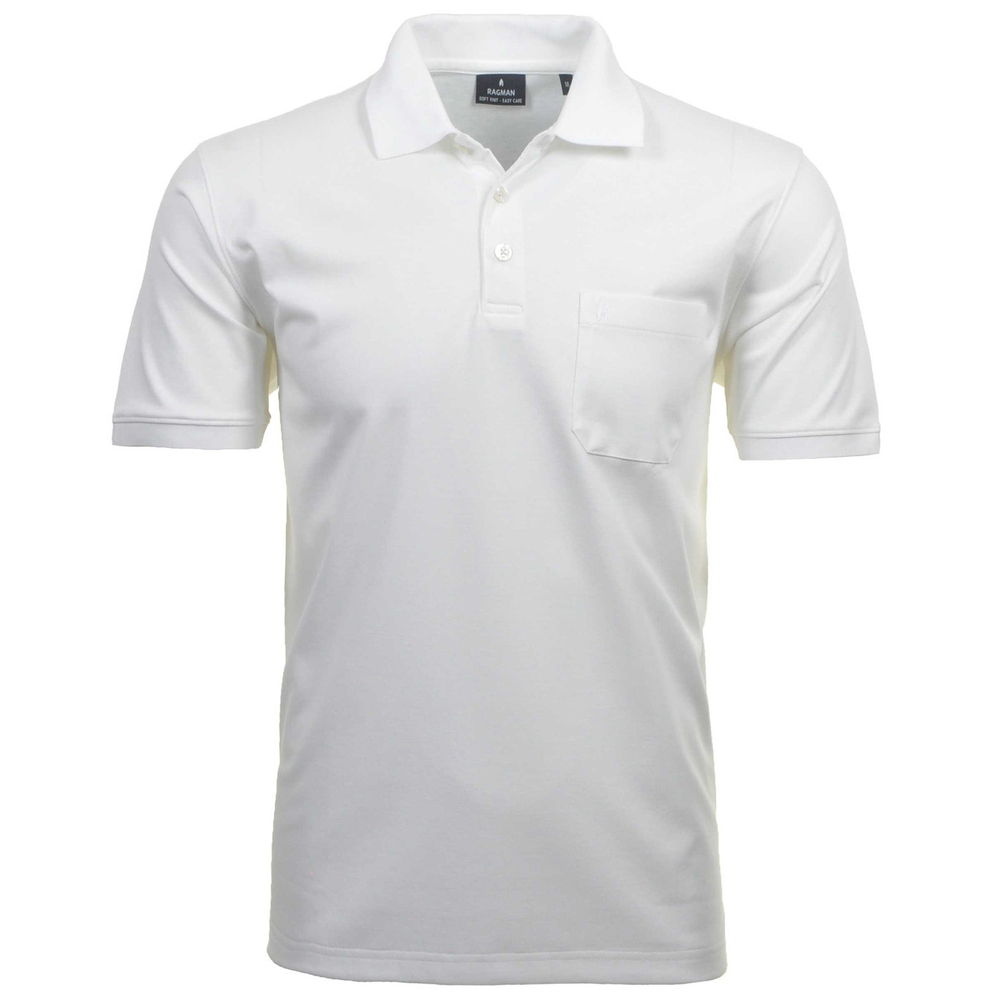RAGMAN Herren Poloshirt - Oberteil, Softknit-Polo, Baumwollmischung, Brusttasche, Knopfleiste, kurz, einfarbig