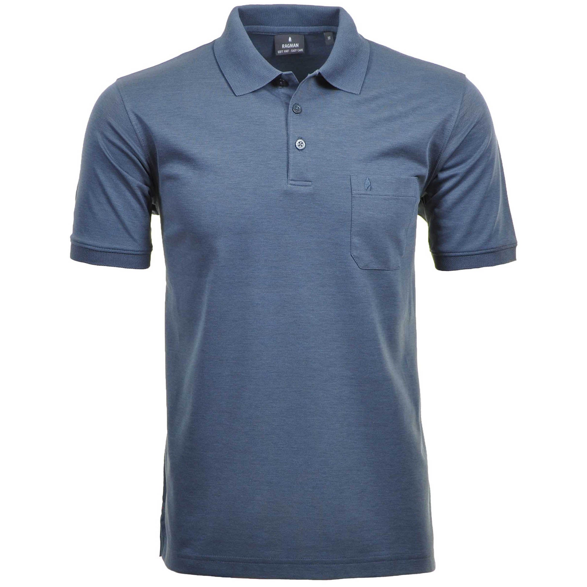 RAGMAN Herren Poloshirt - Oberteil, Softknit-Polo, Baumwollmischung, Brusttasche, Knopfleiste, kurz, einfarbig