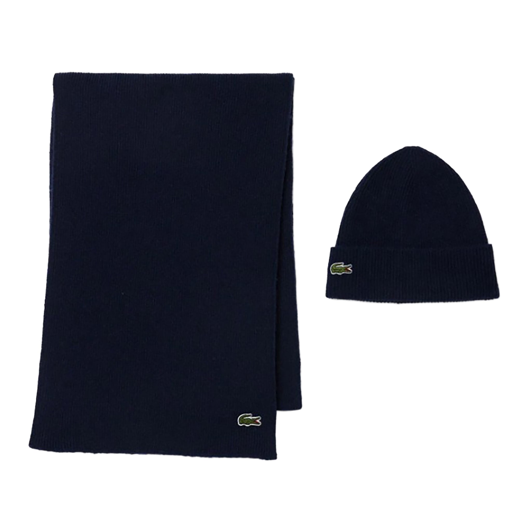 LACOSTE Herren Schal & Mütze - Geschenkset, Knitted Cap, Logo-Patch, One Size