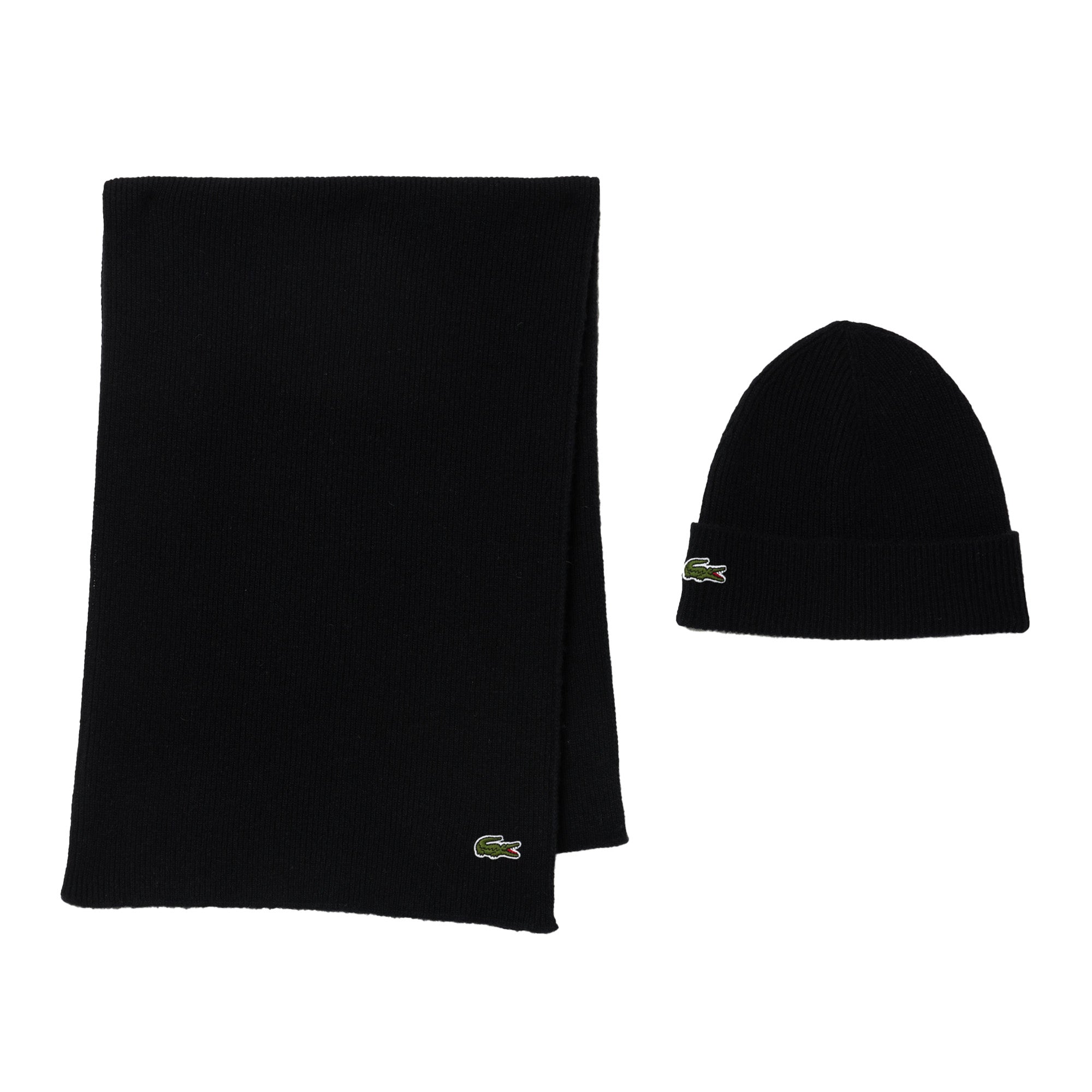 LACOSTE Herren Schal & Mütze - Geschenkset, Knitted Cap, Logo-Patch, One Size