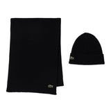LACOSTE Herren Schal & Mütze - Geschenkset, Knitted Cap, Logo-Patch, One Size