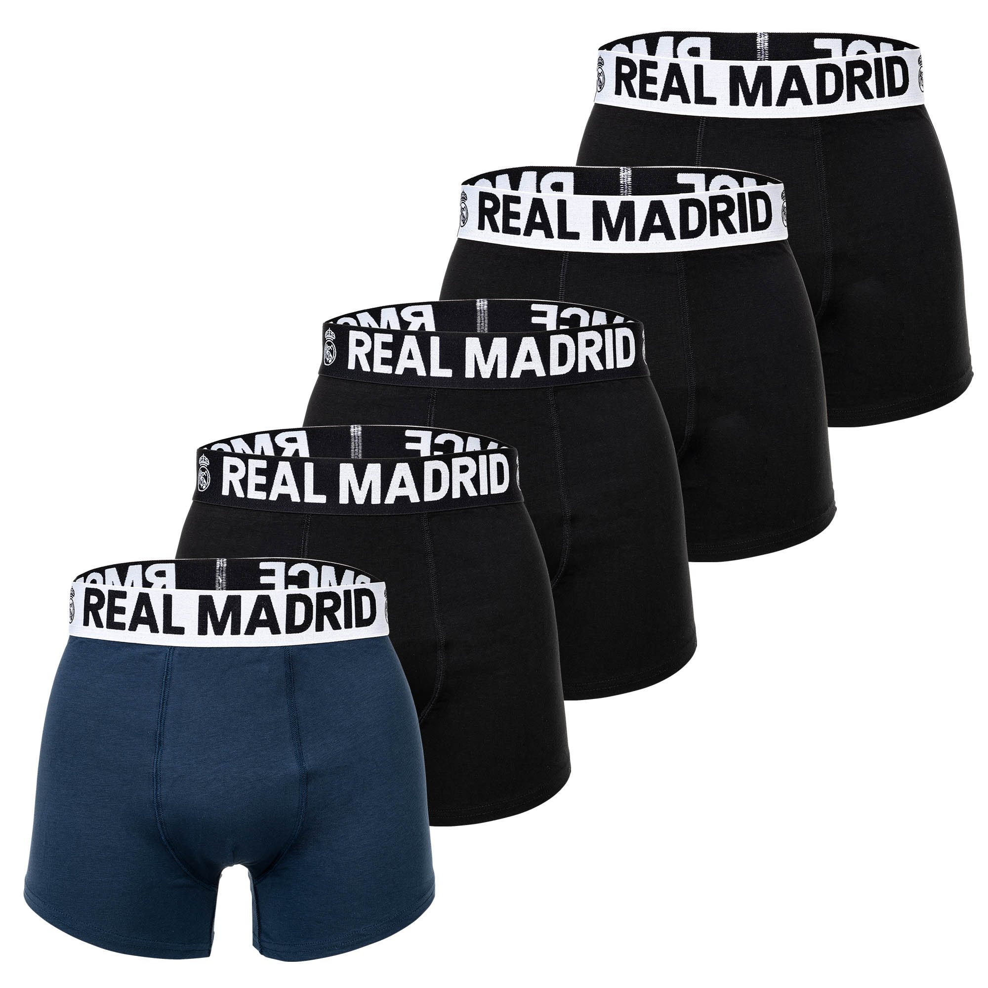 Real Madrid Herren Boxershorts, 5er Pack - Boxer Briefs, Baumwollmischung, Logobund, einfarbig