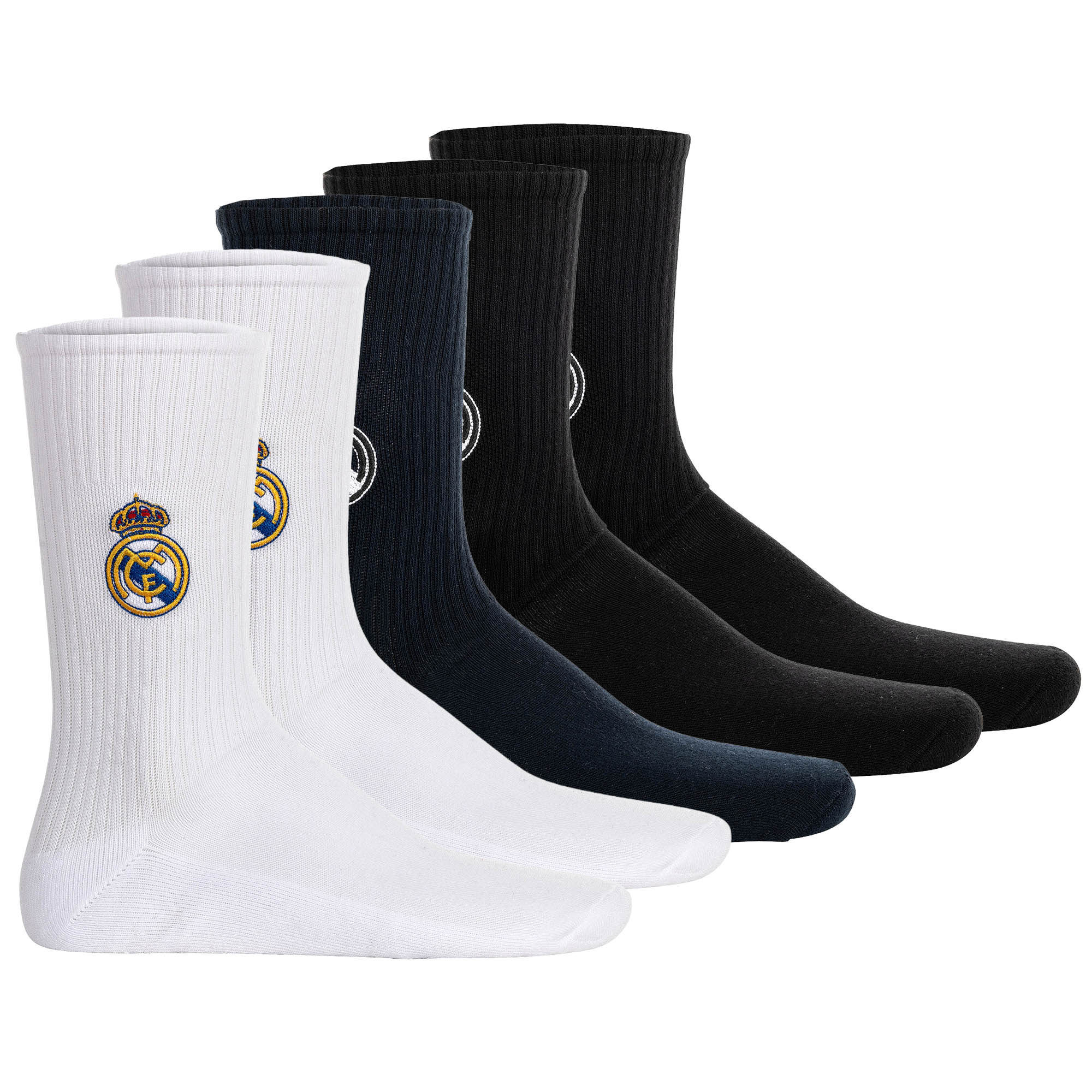 Real Madrid Unisex Socken, 5er Pack - Tennis Embroidery Socks, Emblem-Logo gestickt, Baumwollmischung, einfarbig