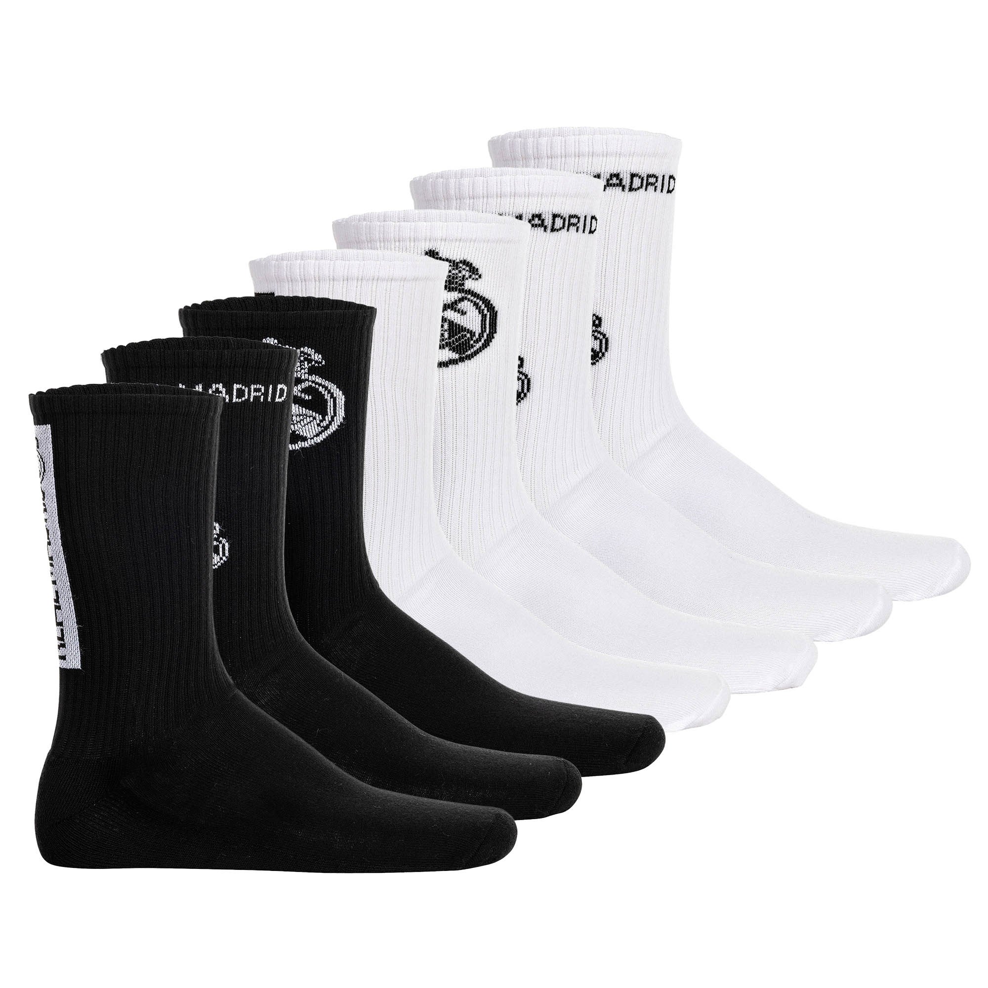 Real Madrid Unisex Socken, 7er Pack - Tennis Socks, Schriftzug-Logo, Baumwollmischung, einfarbig