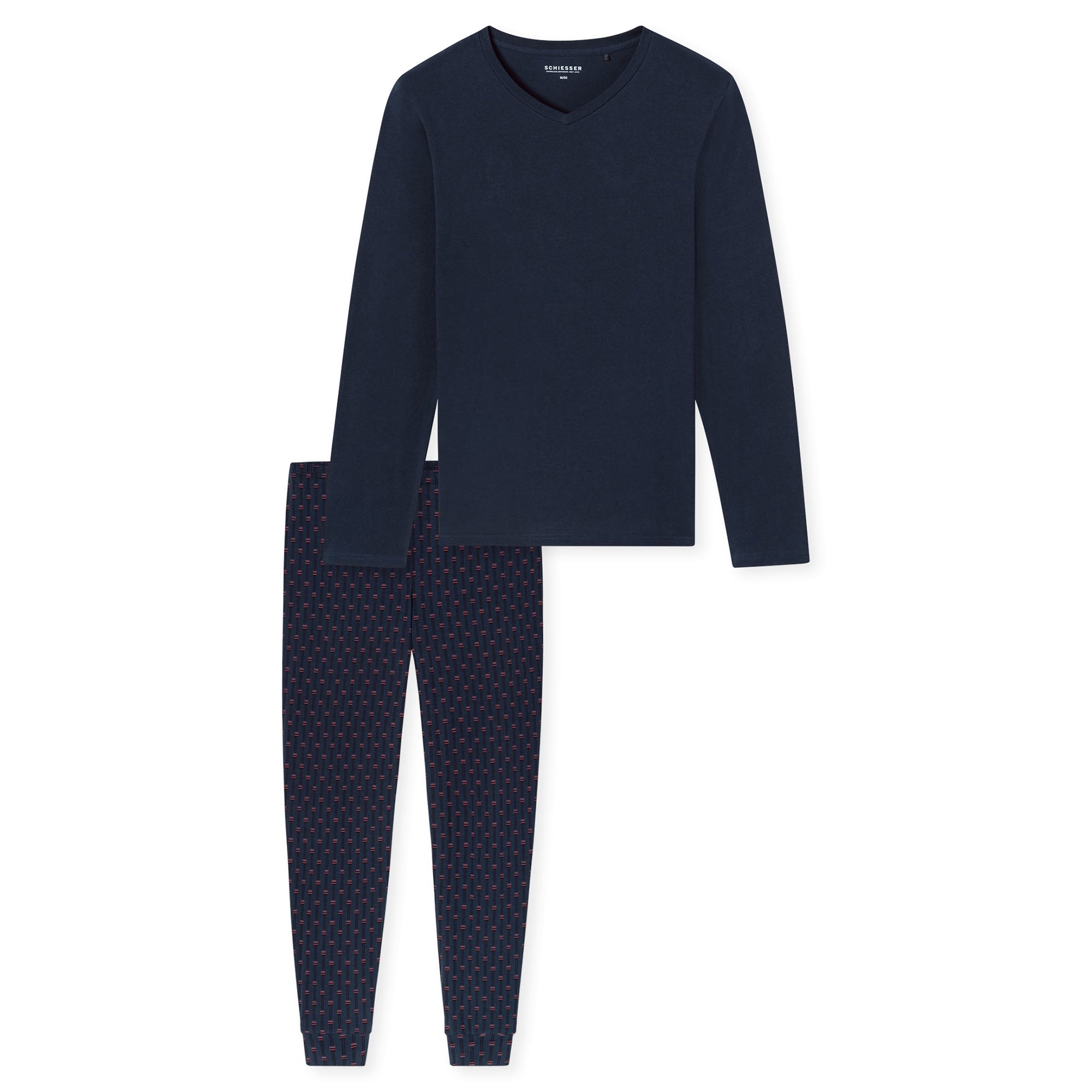 SCHIESSER Herren Schlafanzug, lang - Casual Essentials, Single Jersey, Baumwolle, V-Ausschnitt