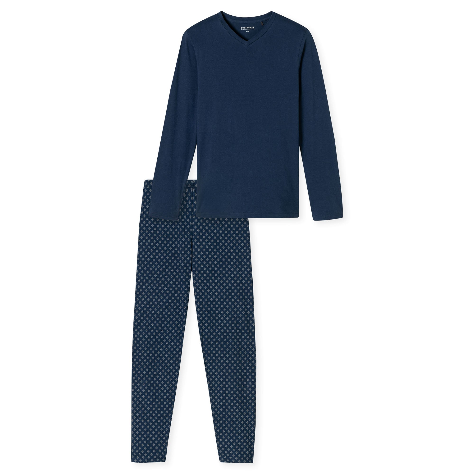 SCHIESSER Herren Schlafanzug, lang - Casual Essentials, Baumwolle, V-Ausschnitt