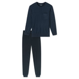SCHIESSER Herren Schlafanzug, lang - Comfort Essentials, Baumwolle, Rundhals