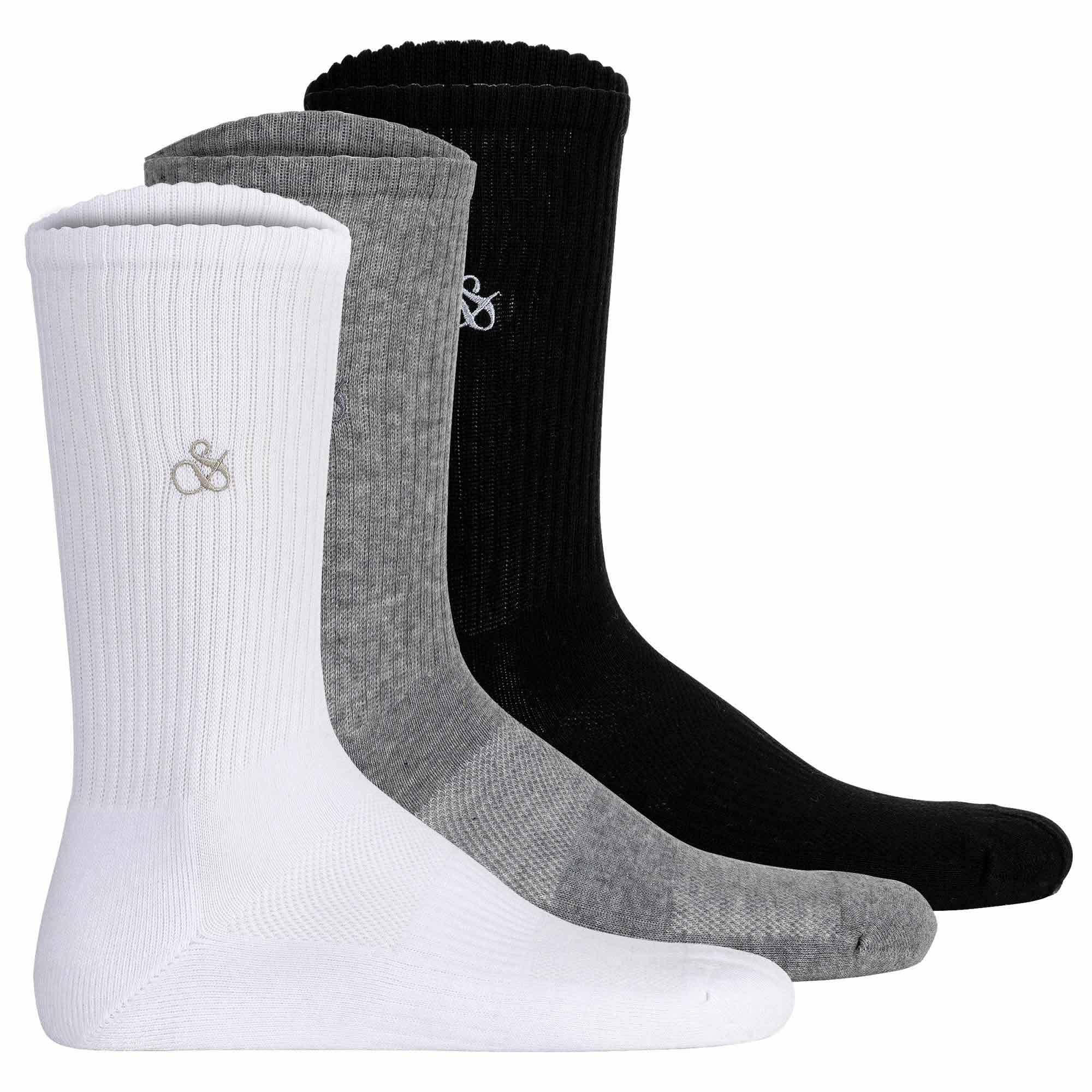 SCOTCH&SODA Men's socks, 3-pack - 1/2 Terry Cotton Crew, One Size, solid colour