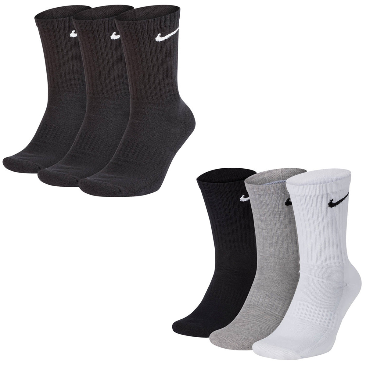 NIKE Unisex Pack Sports Socks - Everyday, Cotton Cushioned Crew, unicoloured