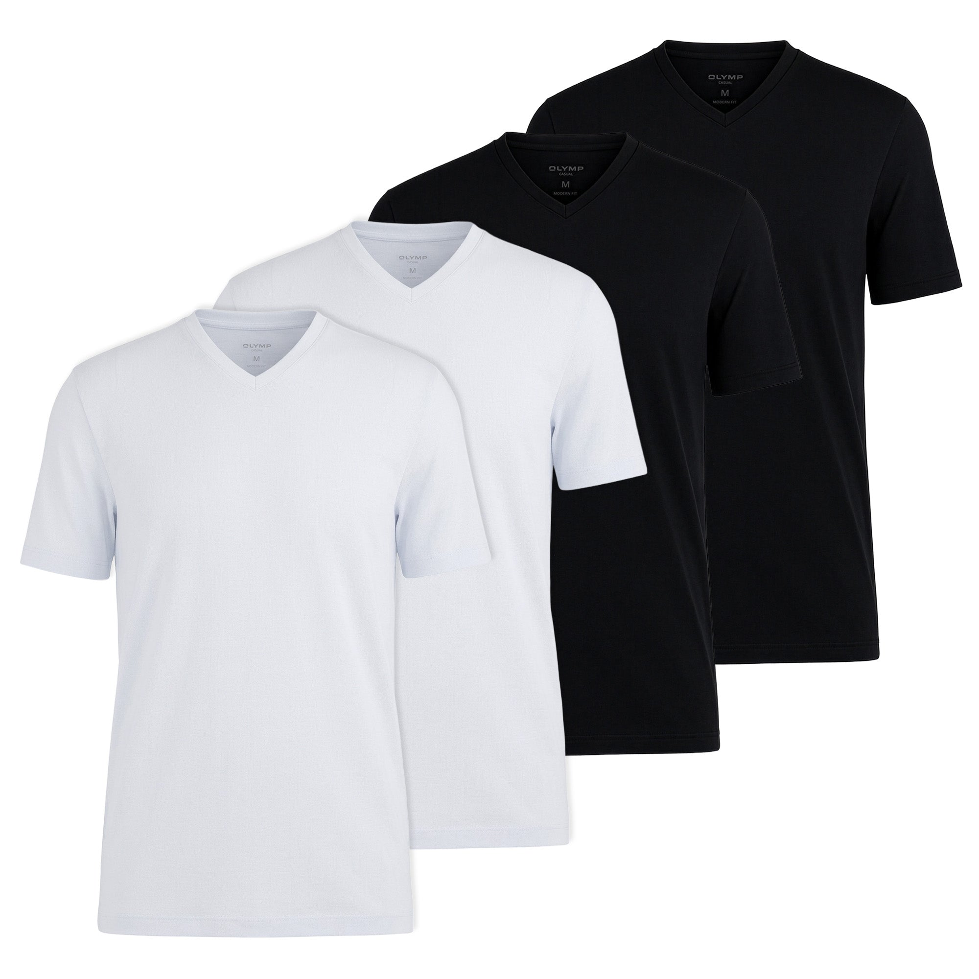 OLYMP Men's T-Shirts, V-Neck, 4-Pack - Bodywear, Modern Fit, Cotton
