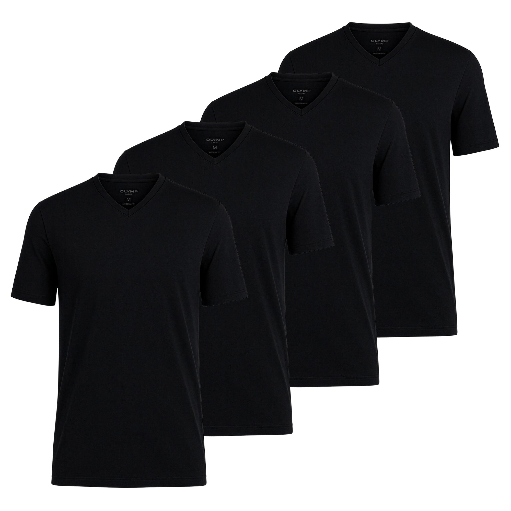 OLYMP Herren T-Shirts, V-Neck, 4er Pack - Bodywear, Modern Fit, Baumwolle