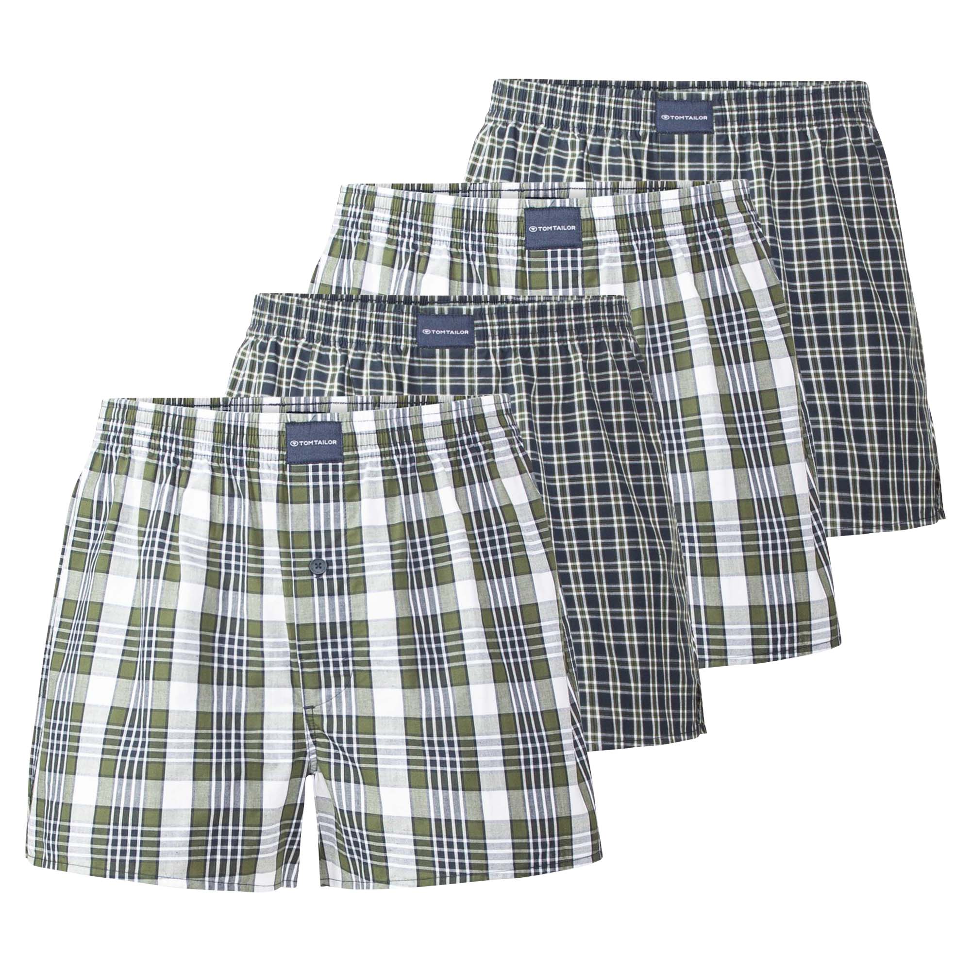 TOM TAILOR Herren Web-Boxershorts, 4er Pack - Unterwäsche, Unterhose, Baumwolle, Logo, kariert
