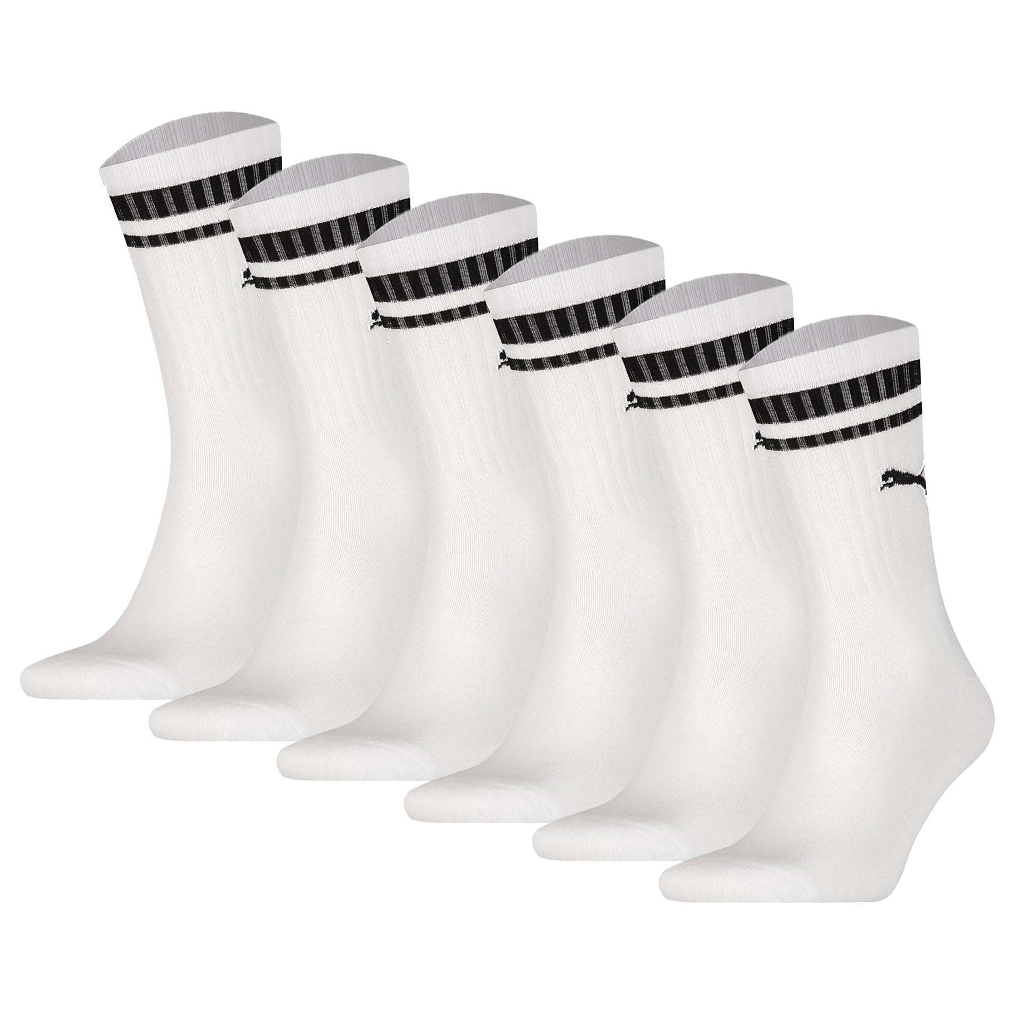 PUMA Unisex Sports Socks, 6 Pack - Crew Heritage, Tennis, Terry Sole, Stripes, plain