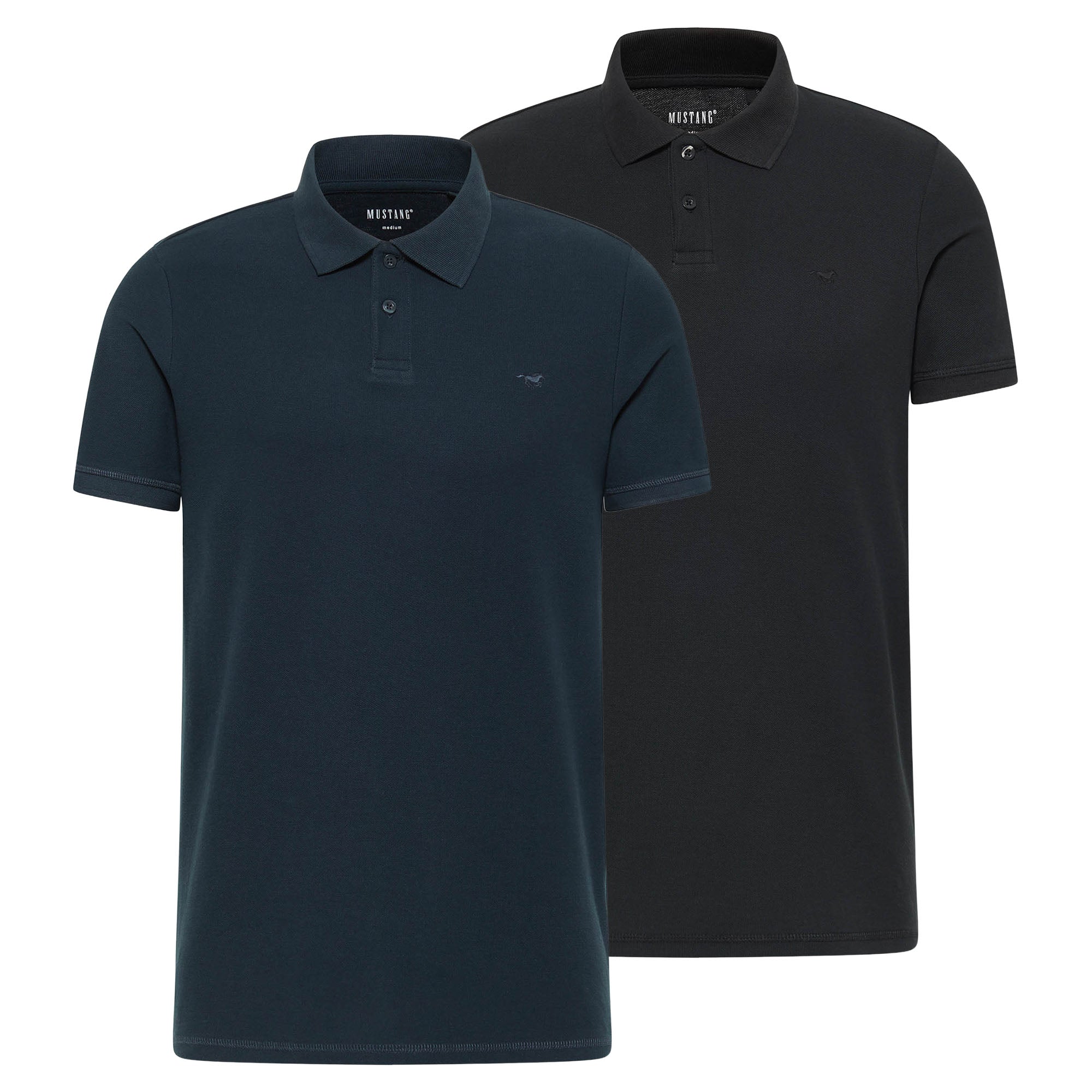 MUSTANG Herren Poloshirt 2er Pack - Palco, Knit Piqué, Bio-Baumwolle, einfarbig