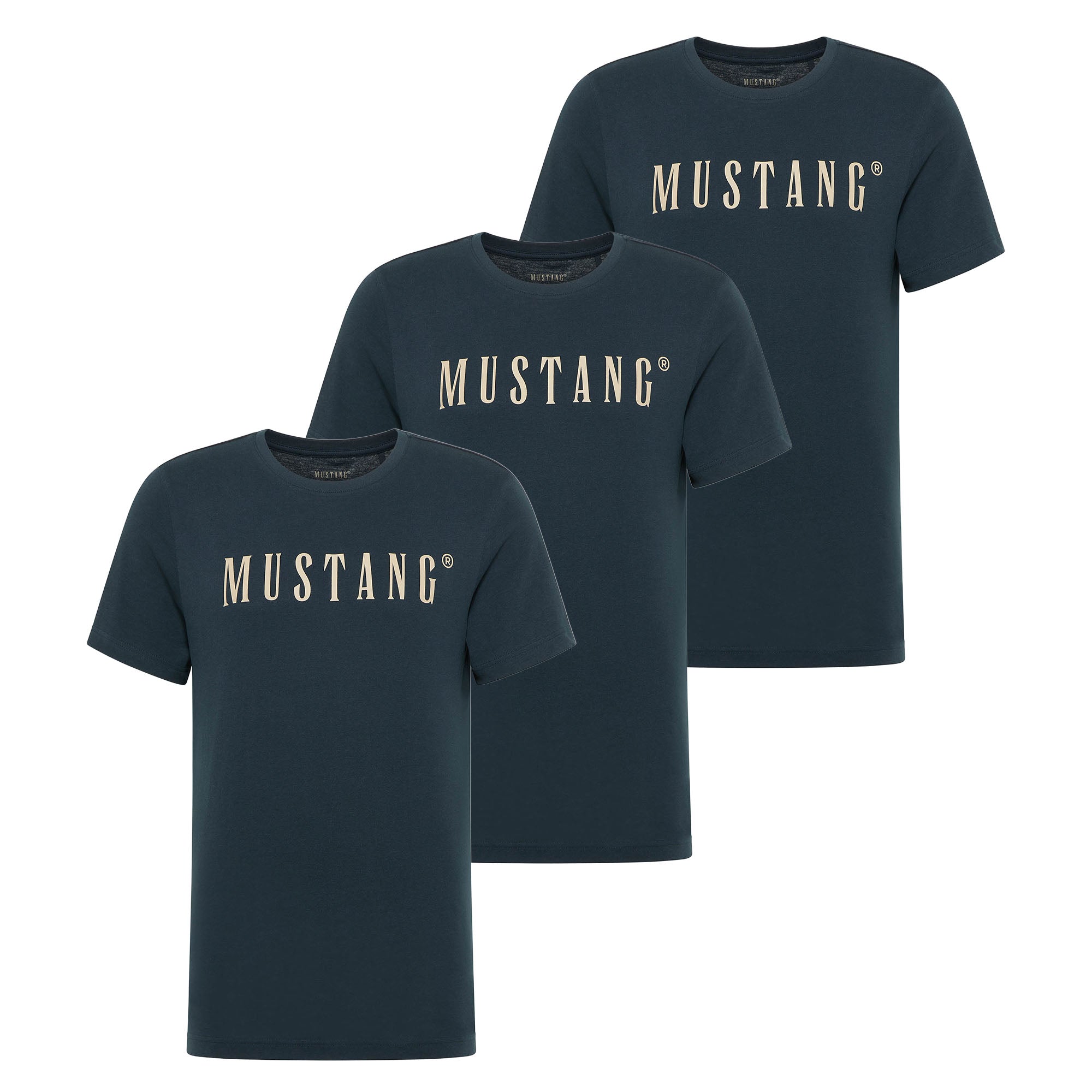 MUSTANG Herren T-Shirt 3er Pack - Austin, Big Logo, Bio-Baumwolle, Single Jersey