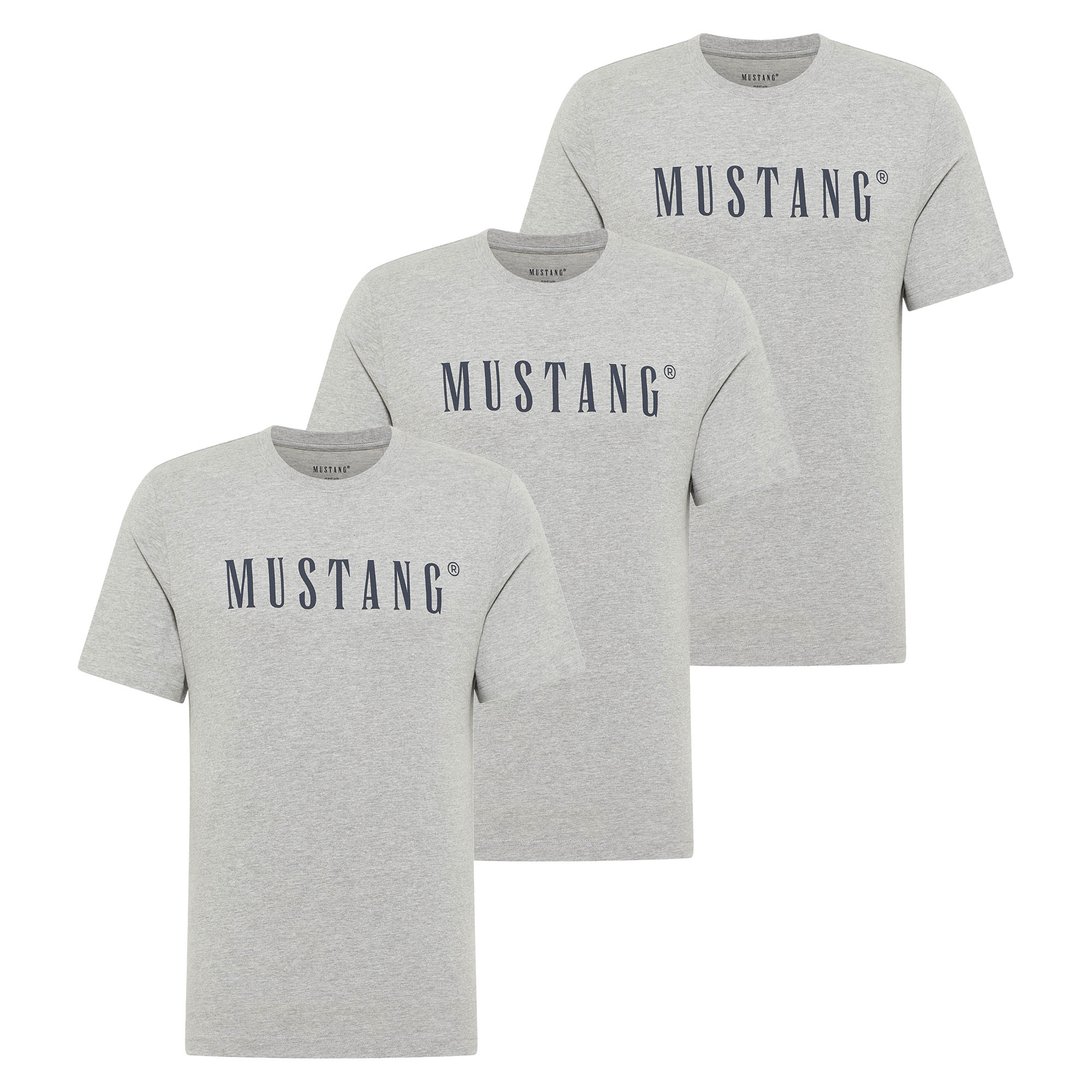 MUSTANG Herren T-Shirt 3er Pack - Austin, Big Logo, Bio-Baumwolle, Single Jersey