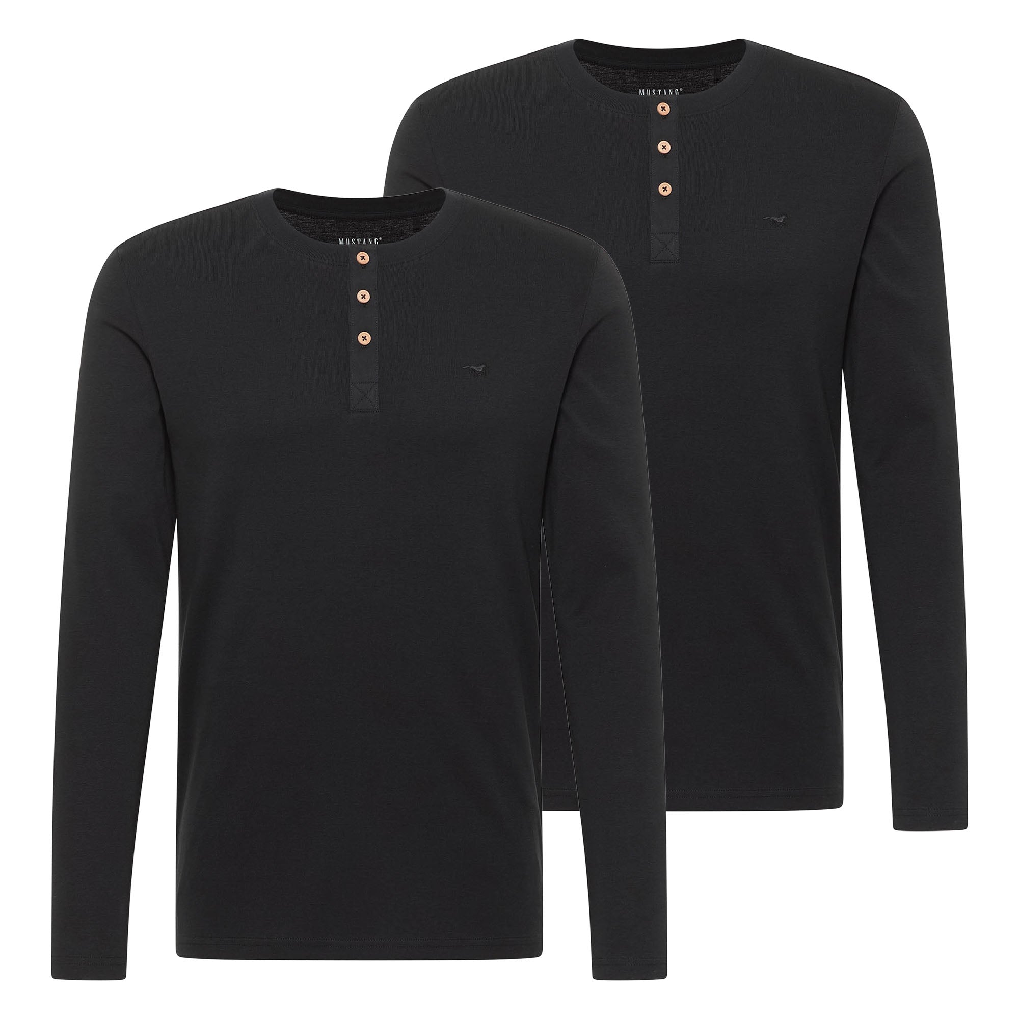 MUSTANG Herren Longsleeve 2er Pack - Arminto, Knit Rib, Henley-Kragen, Slim Fit, Bio-Baumwolle