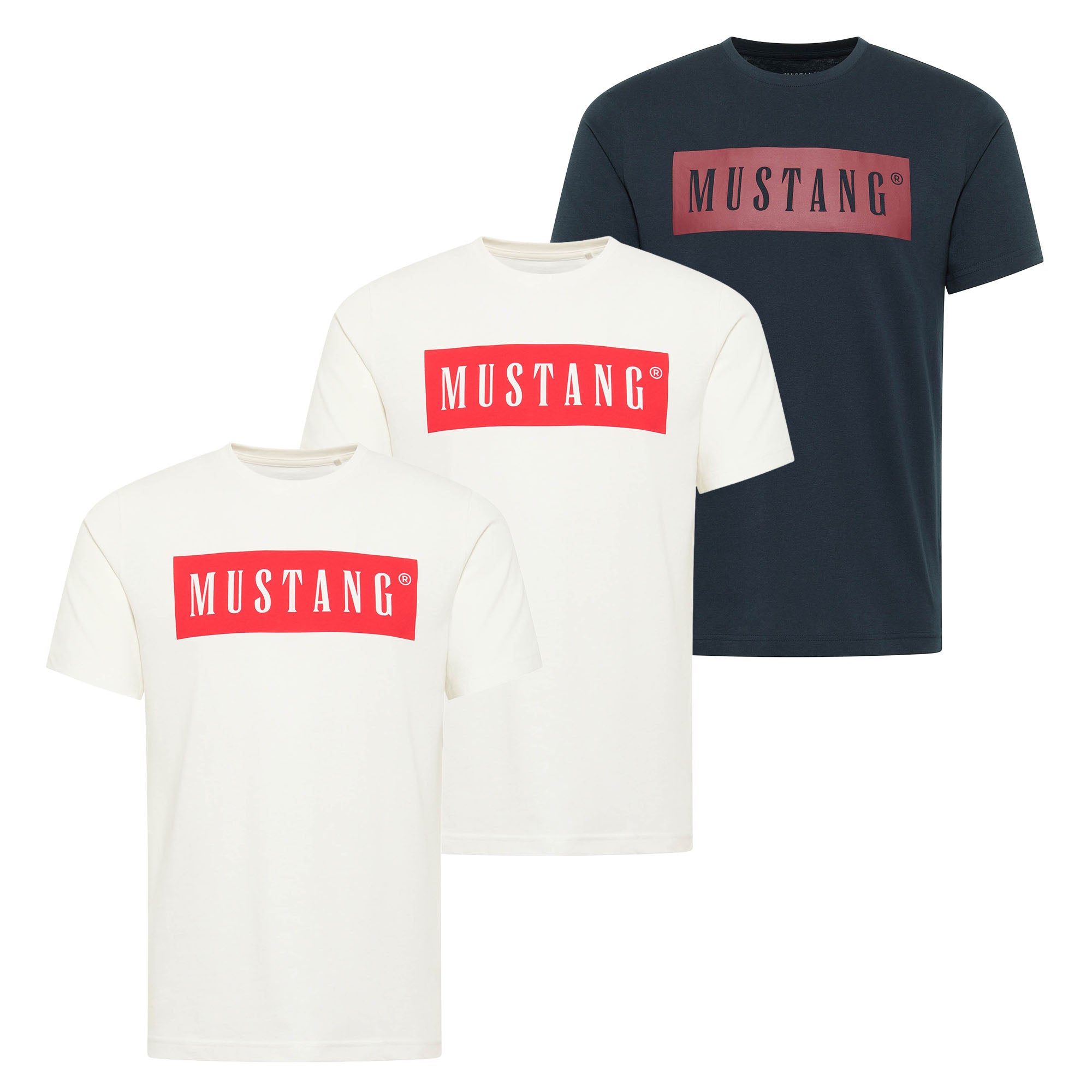 MUSTANG Herren T-Shirt  3er Pack - Austin, Big Logo, Bio-Baumwolle, Single Jersey
