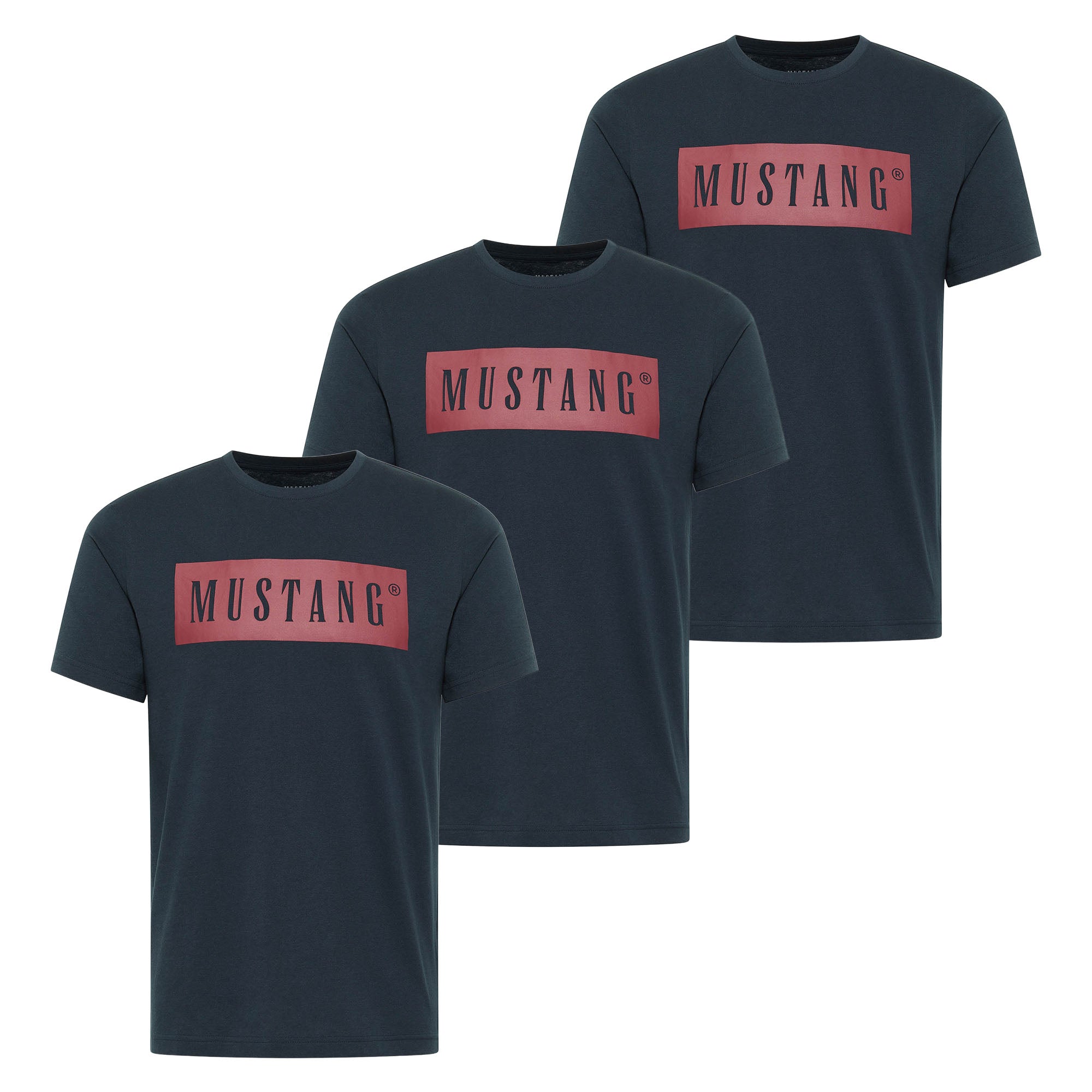 MUSTANG Herren T-Shirt  3er Pack - Austin, Big Logo, Bio-Baumwolle, Single Jersey
