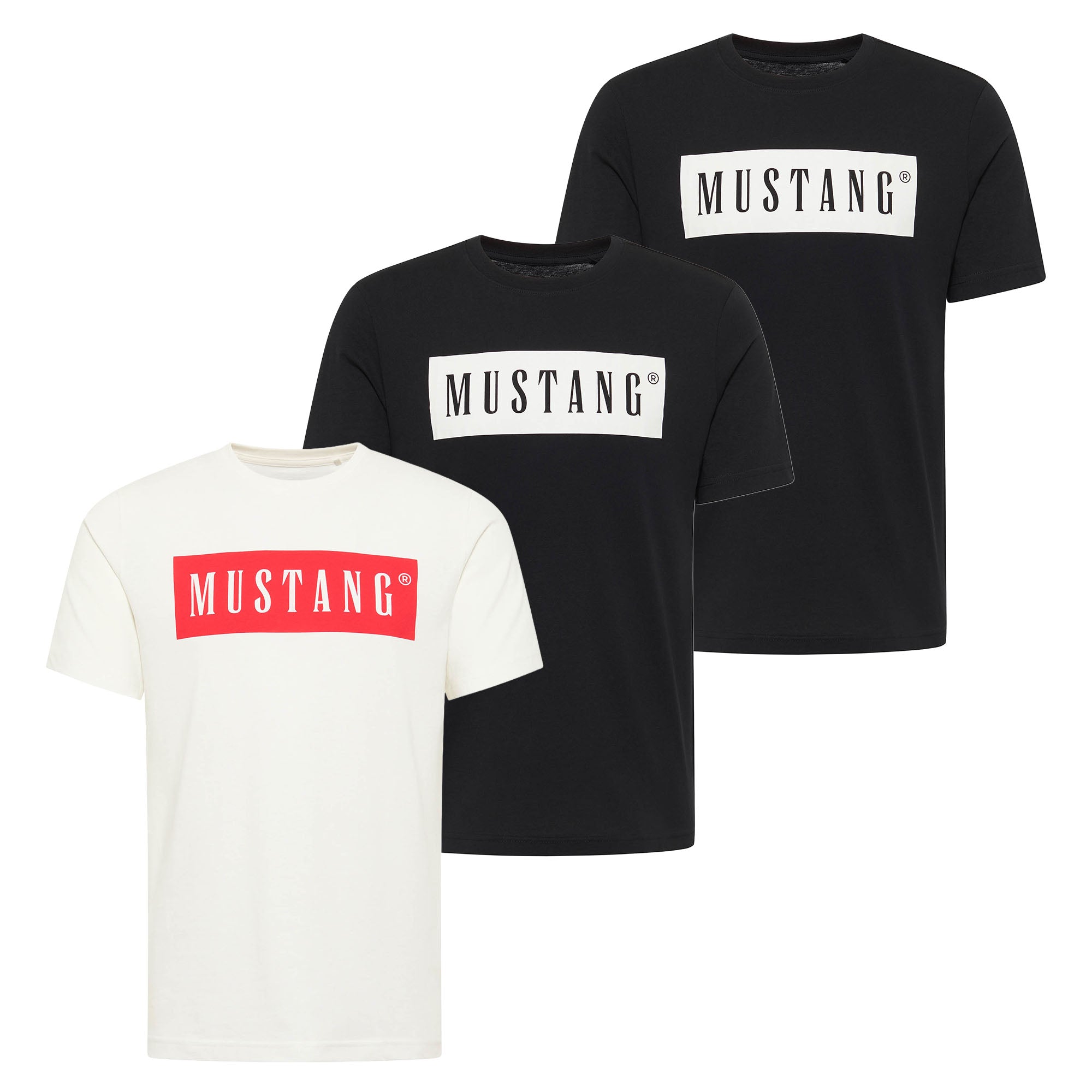 MUSTANG Herren T-Shirt  3er Pack - Austin, Big Logo, Bio-Baumwolle, Single Jersey