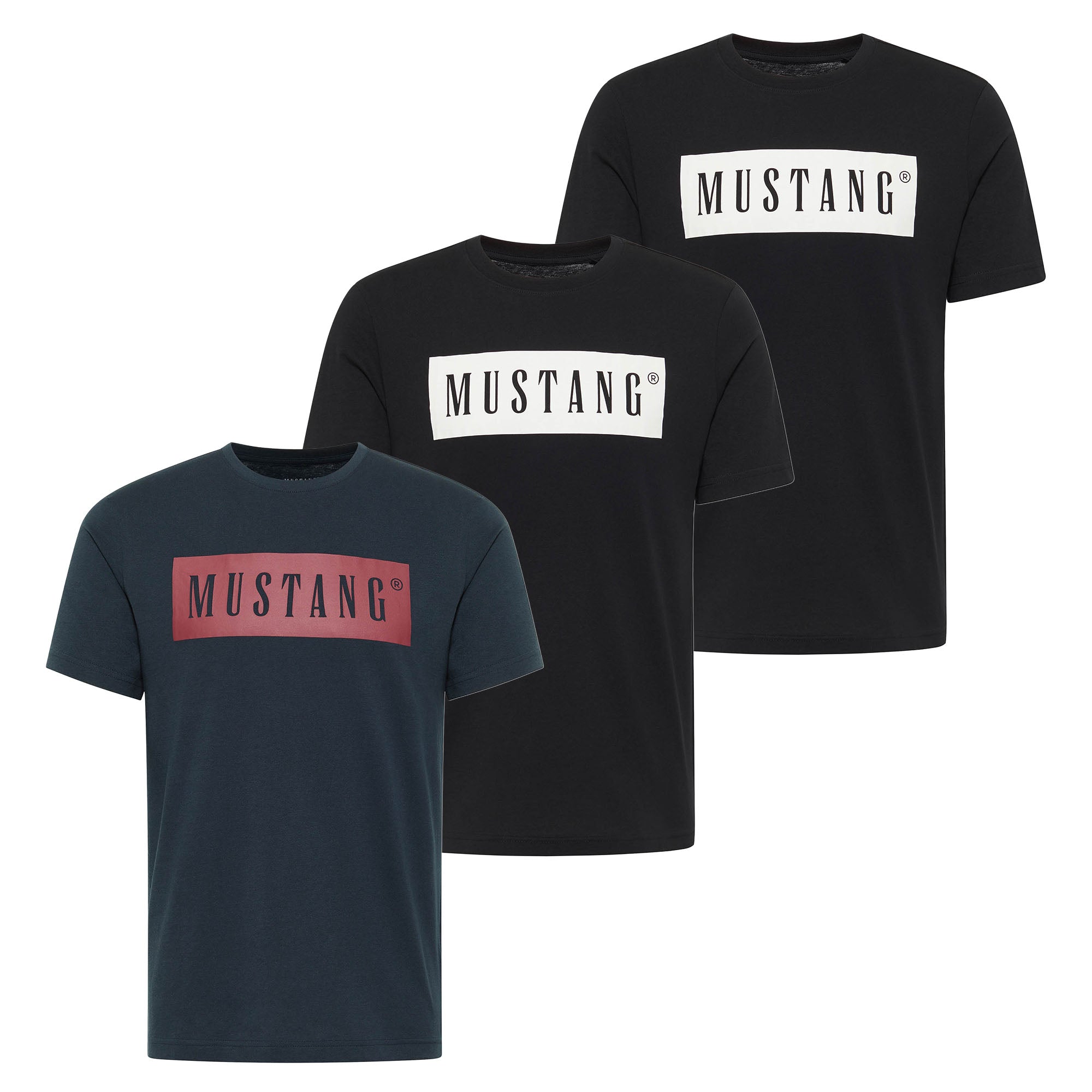 MUSTANG Herren T-Shirt  3er Pack - Austin, Big Logo, Bio-Baumwolle, Single Jersey