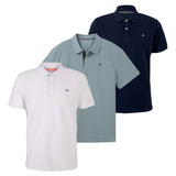 TOM TAILOR Herren Poloshirt 3er Pack, Knopfleiste - Basic Polo With Contrast, Regular Fit, Baumwolle
