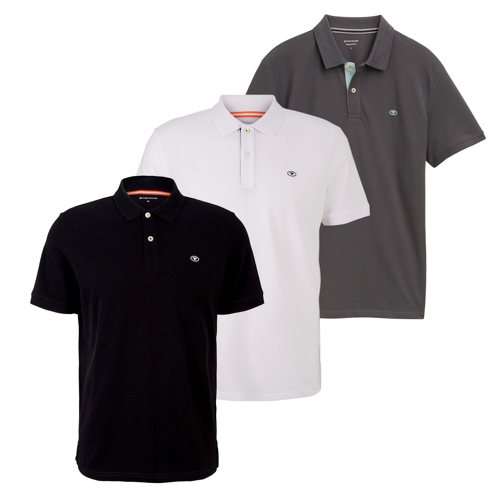 TOM TAILOR Herren Poloshirt 3er Pack, Knopfleiste - Basic Polo With Contrast, Regular Fit, Baumwolle