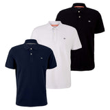 TOM TAILOR Herren Poloshirt 3er Pack, Knopfleiste - Basic Polo With Contrast, Regular Fit, Baumwolle