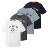 TOM TAILOR Herren T-Shirt, 4er Pack - Logo Tee, Rundhals, Regular Fit, Baumwolle, Print
