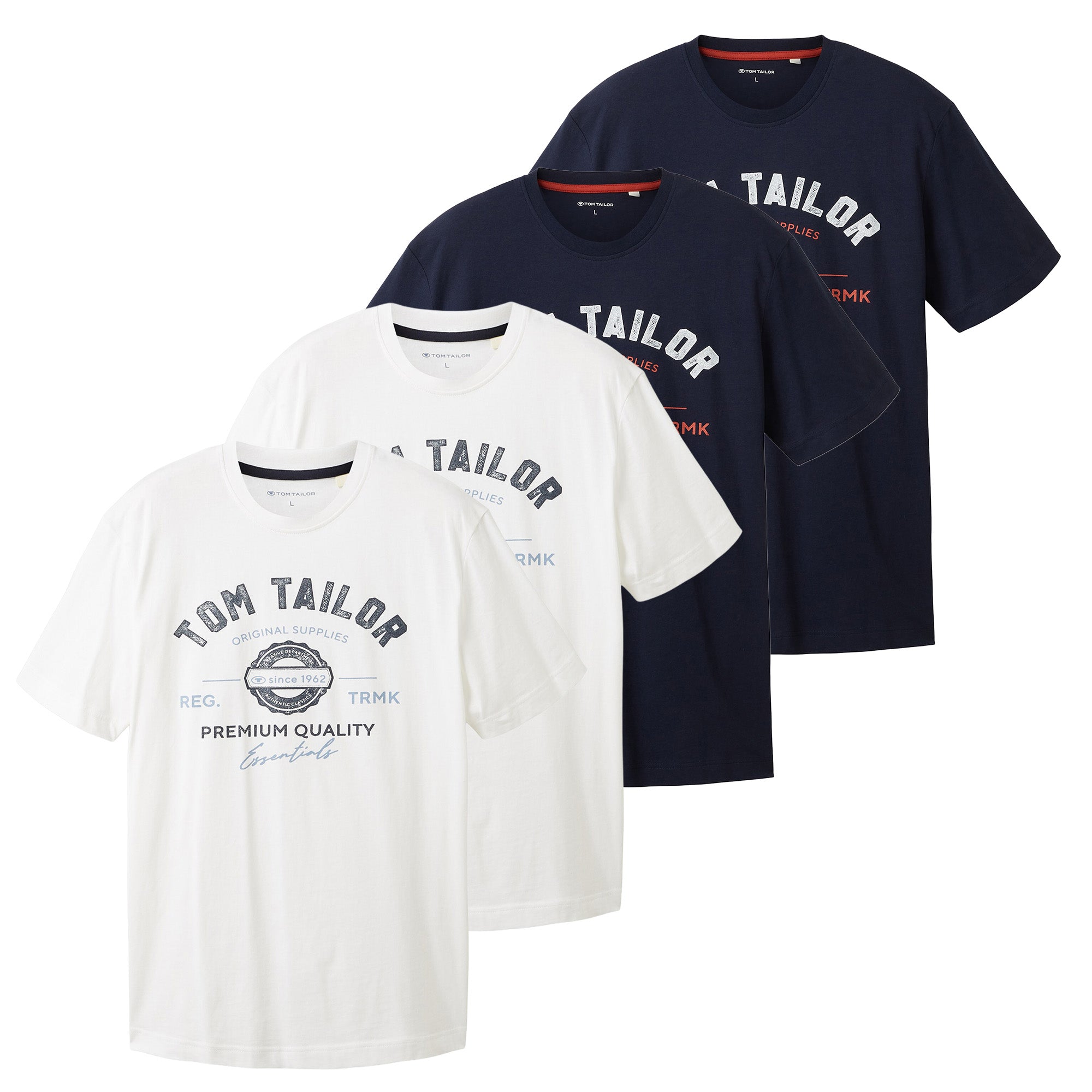 TOM TAILOR Herren T-Shirt, 4er Pack - Logo Tee, Rundhals, Regular Fit, Baumwolle, Print