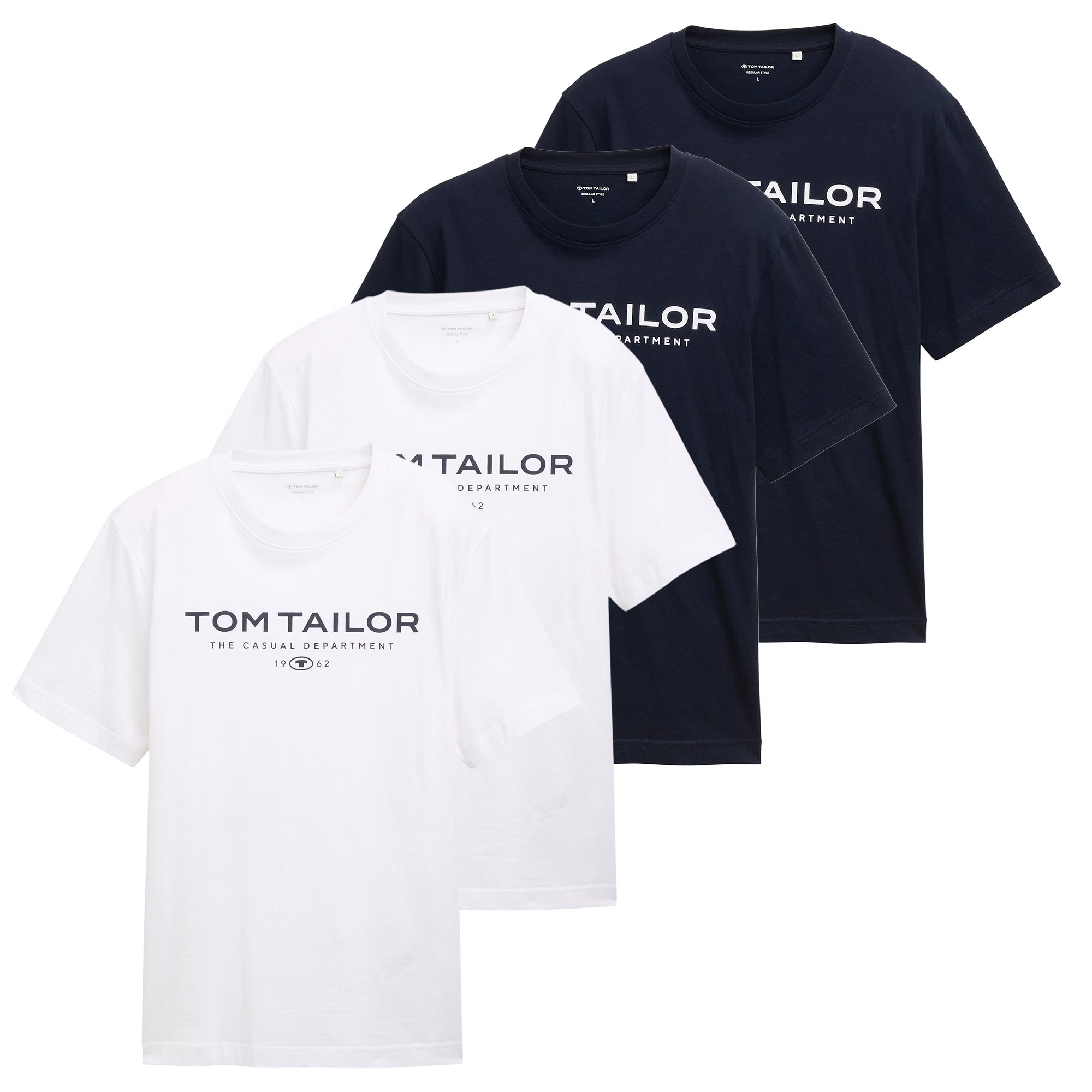 TOM TAILOR Herren T-Shirt, 4er Pack - T-Shirt with Print, Rundhals, Regular Fit, Baumwolle