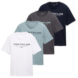 TOM TAILOR Herren T-Shirt, 4er Pack - T-Shirt with Print, Rundhals, Regular Fit, Baumwolle
