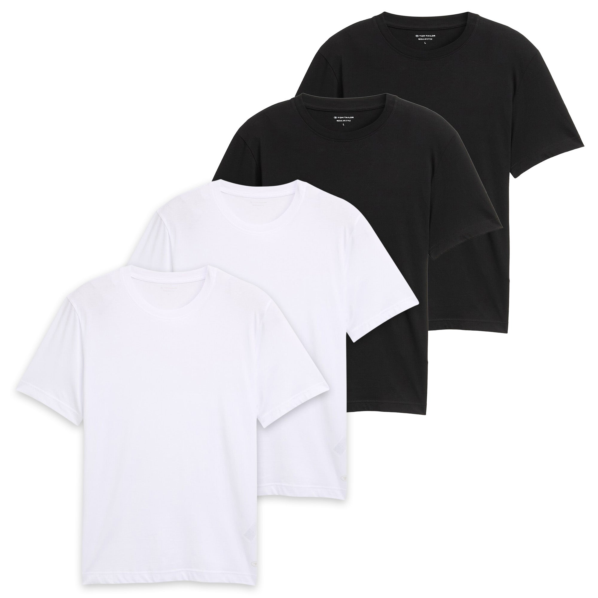 TOM TAILOR Herren T-Shirt, 4er Pack - Crew Neck Tee, Rundhals, Regular Fit, Baumwolle