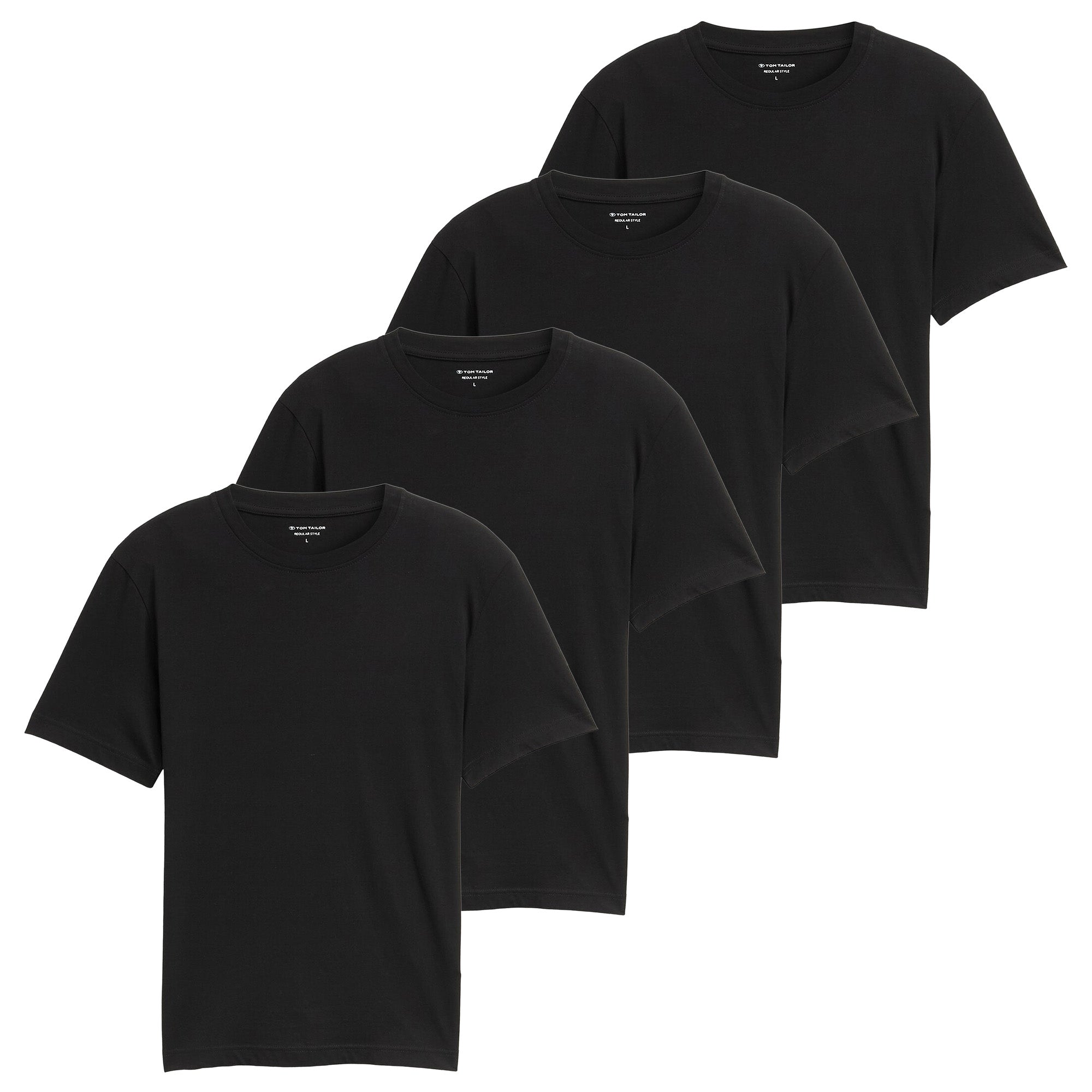 TOM TAILOR Herren T-Shirt, 4er Pack - Crew Neck Tee, Rundhals, Regular Fit, Baumwolle
