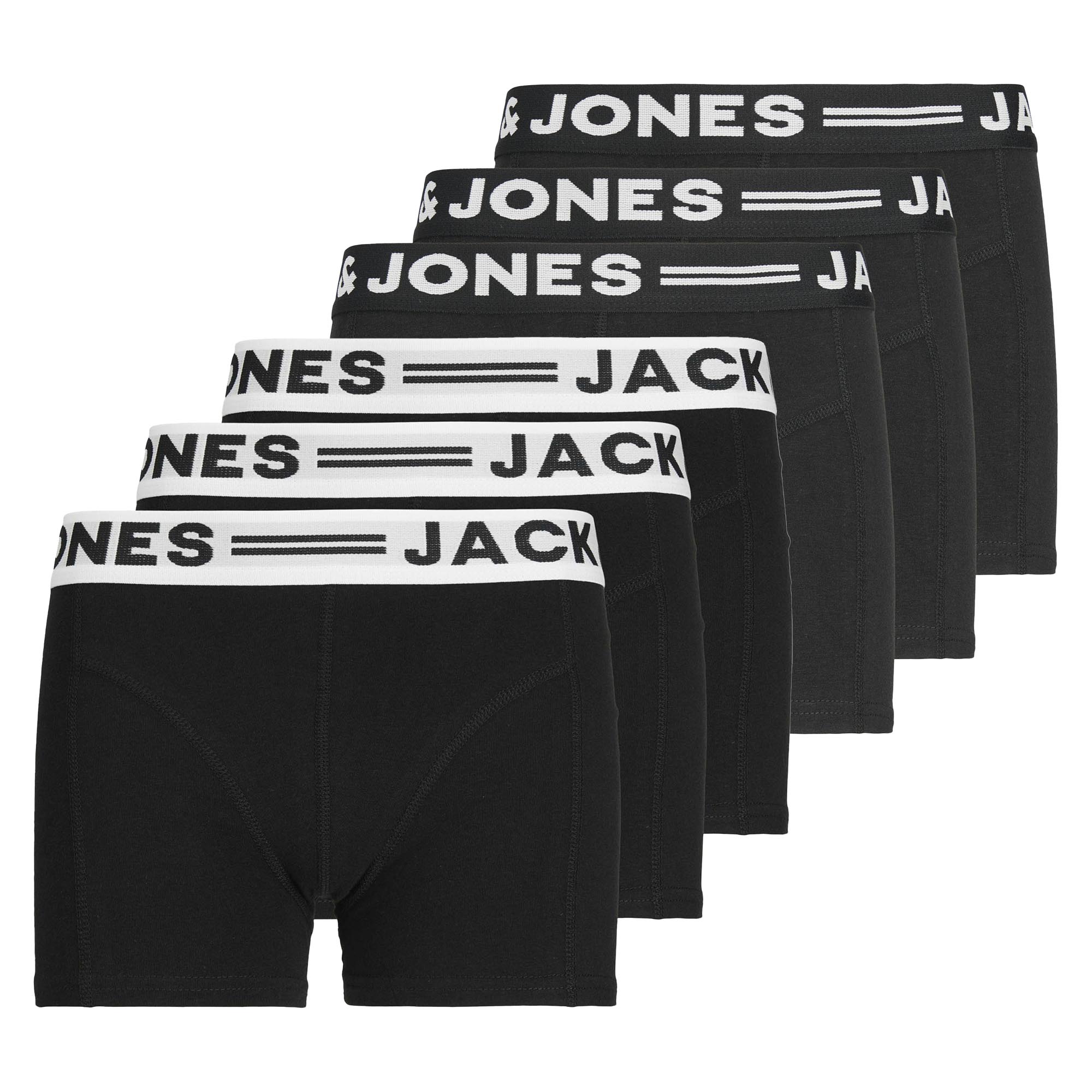 JACK&JONES Jungen Boxershorts, 6er Pack - SENSE TRUNKS, Baumwoll-Stretch, Logobund
