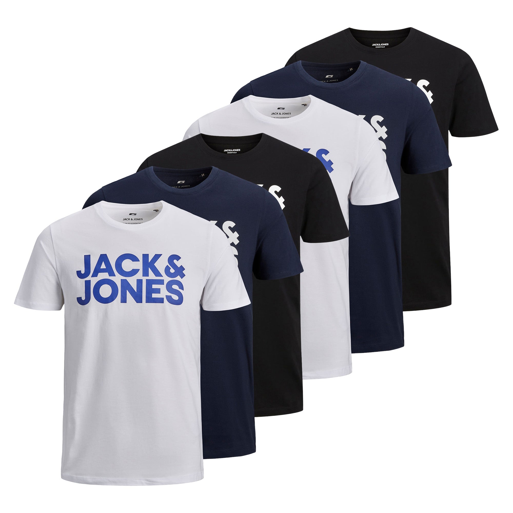 Jack & Jones Men's T-Shirt, 6 Pack - JJECORP LOGO TEE O-NECK, Logo Print, Cotton