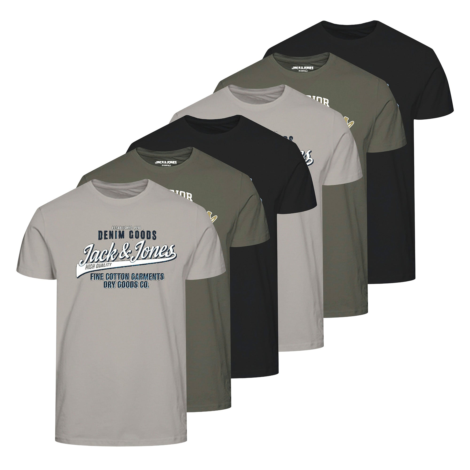 JACK&JONES Men's T-Shirt, 6 Pack - JJETHAN TEE CREW NECK, Vintage Logo, Cotton