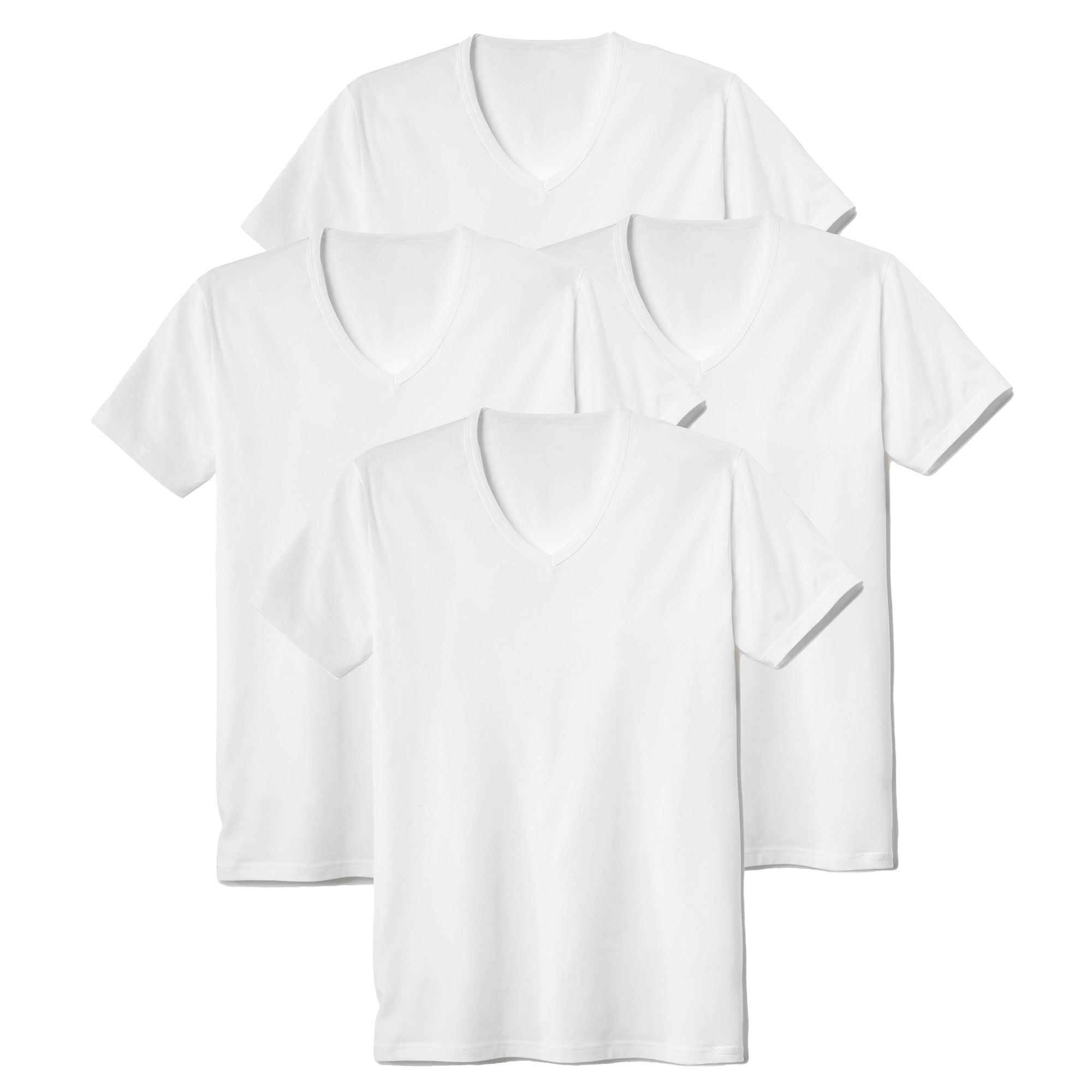 CALIDA Men's T-Shirt, 4-Pack - Natural Benefit, V-neck, single jersey
