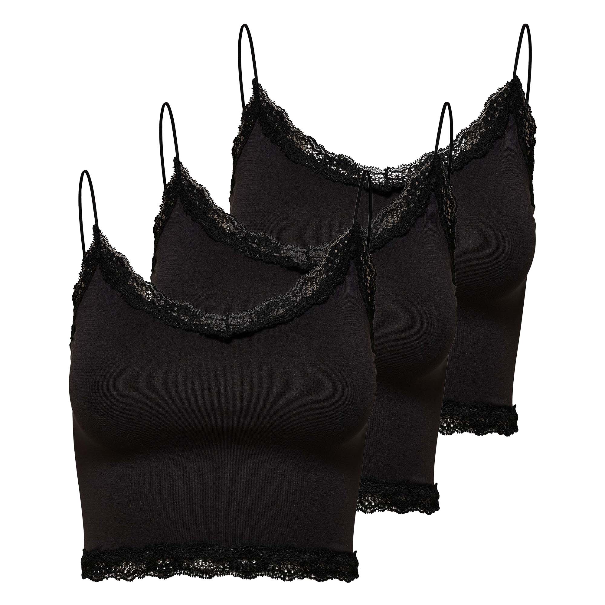 ONLY Damen Cropped-Top 3er Pack - ONLVICKY LACE SEAMLESS CROPPED TOP, Trägertop, Spitze