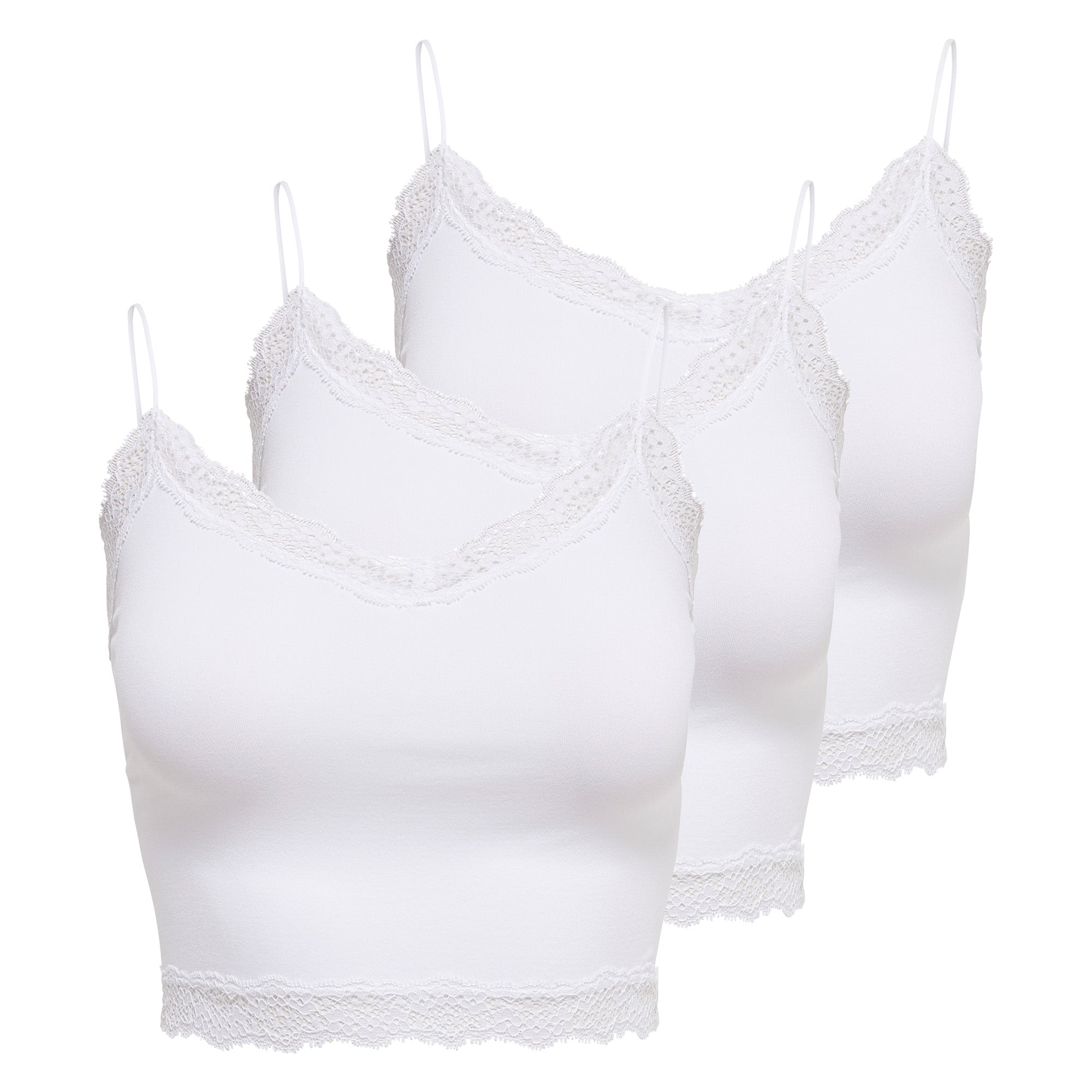 ONLY Damen Cropped-Top 3er Pack - ONLVICKY LACE SEAMLESS CROPPED TOP, Trägertop, Spitze