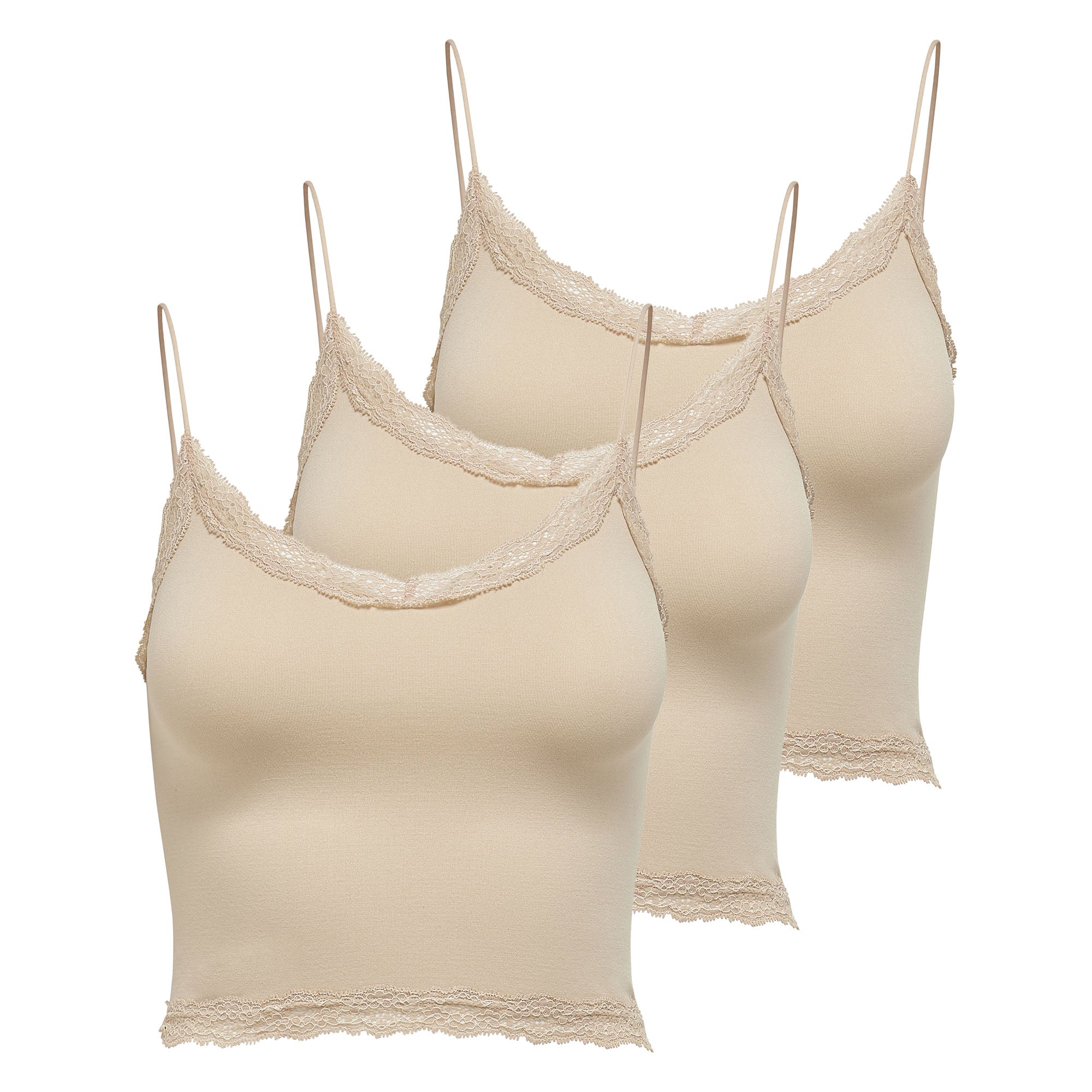 ONLY Damen Cropped-Top 3er Pack - ONLVICKY LACE SEAMLESS CROPPED TOP, Trägertop, Spitze