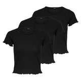 ONLY Damen T-Shirt 3er Pack - ONLEMMA SHORT TOP, Rundhals, Cropped, gerippt, einfarbig
