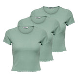 ONLY Damen T-Shirt 3er Pack - ONLEMMA SHORT TOP, Rundhals, Cropped, gerippt, einfarbig