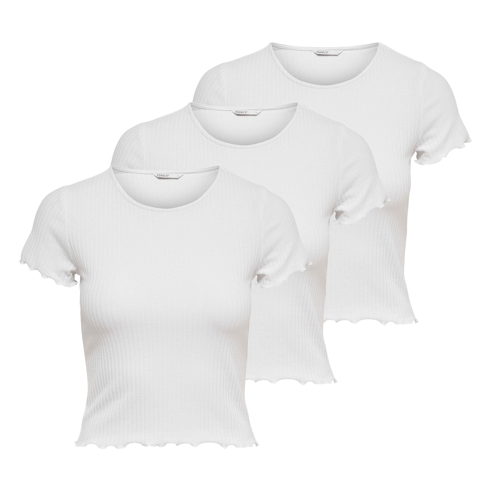 ONLY Damen T-Shirt 3er Pack - ONLEMMA SHORT TOP, Rundhals, Cropped, gerippt, einfarbig