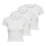 ONLY Damen T-Shirt 3er Pack - ONLEMMA SHORT TOP, Rundhals, Cropped, gerippt, einfarbig