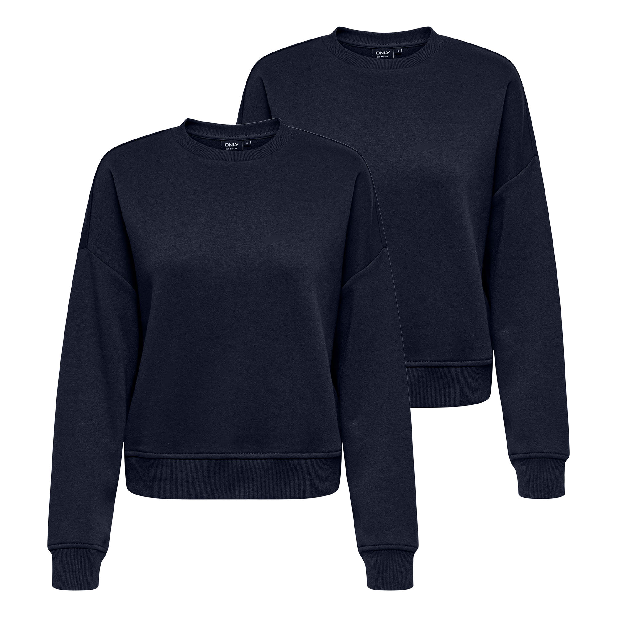ONLY Damen Sweatshirt 2er Pack - ONLSWEAT LIFE CREW OVERSIZE SWT, Rundhals, Baumwoll-Mix