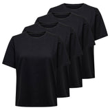 ONLY Damen T-Shirt 4er Pack - ONLONLY TEE, Rundhals, Baumwolle, einfarbig